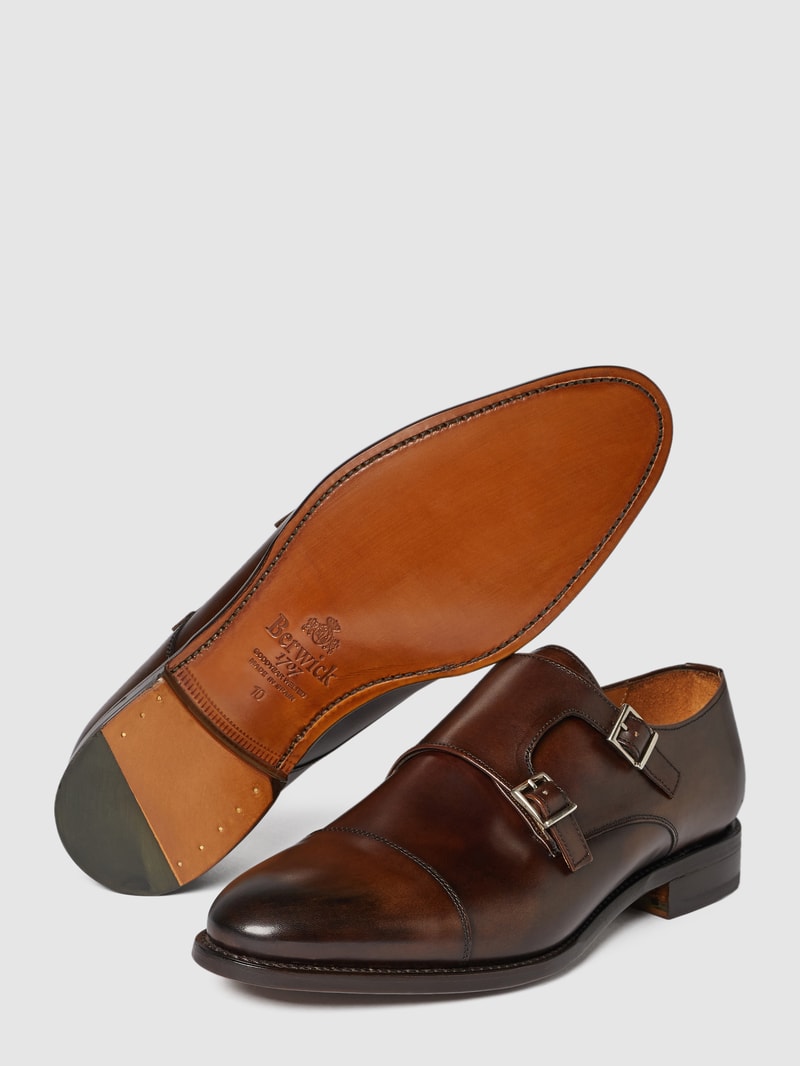 Double Monk Straps aus Leder in dunkelbraun