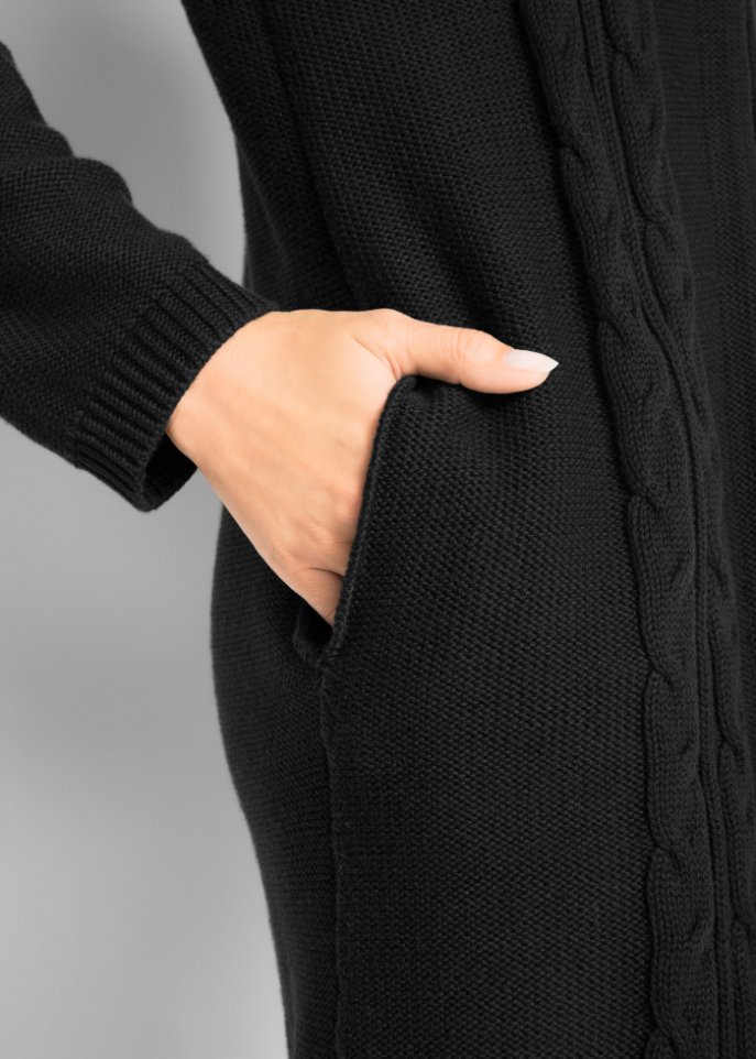 Longstrickjacke mit Kapuze