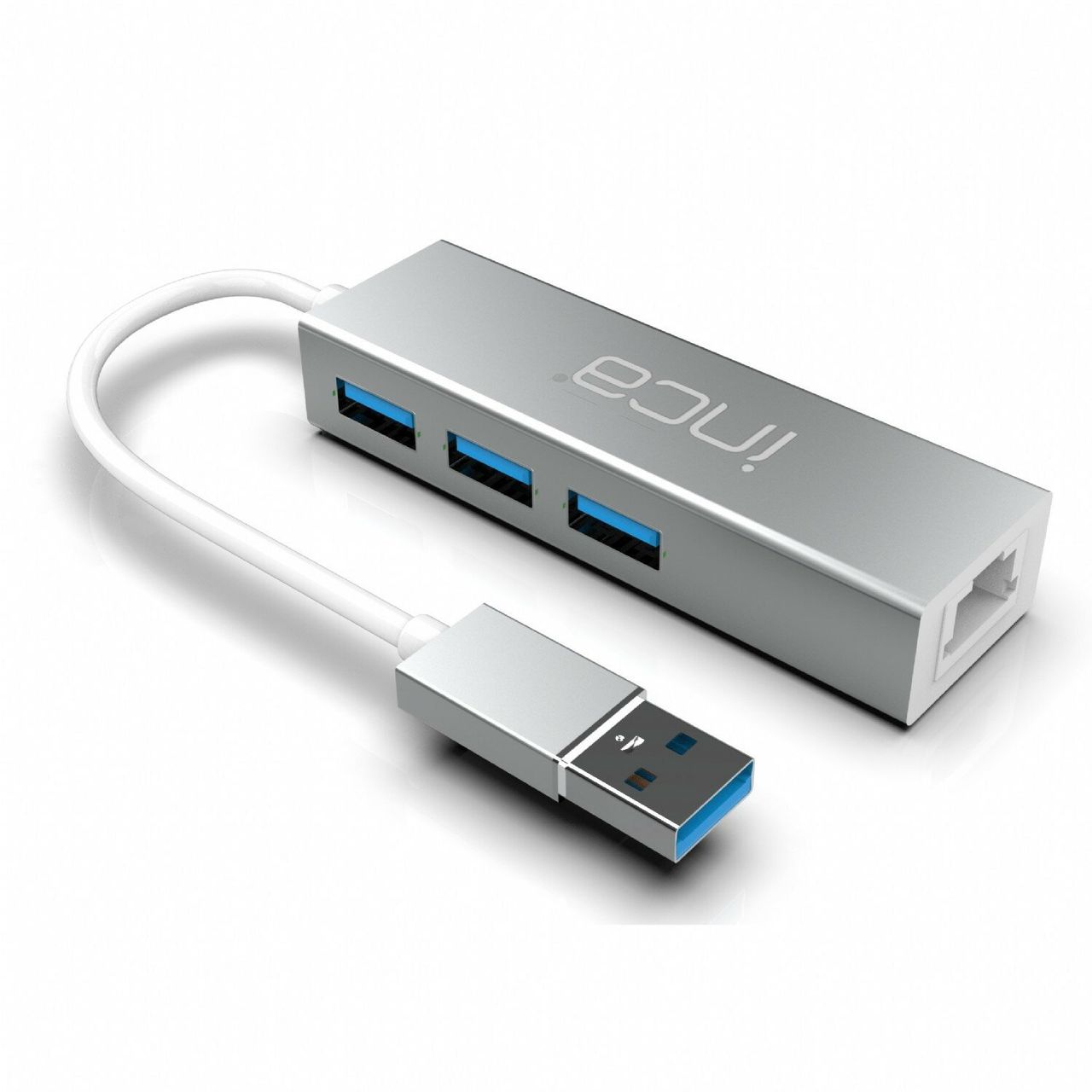 Inca USB-Hub X4 USB 3.0   Ethernet RJ45 USB-Multiport USB-Adapter Silber