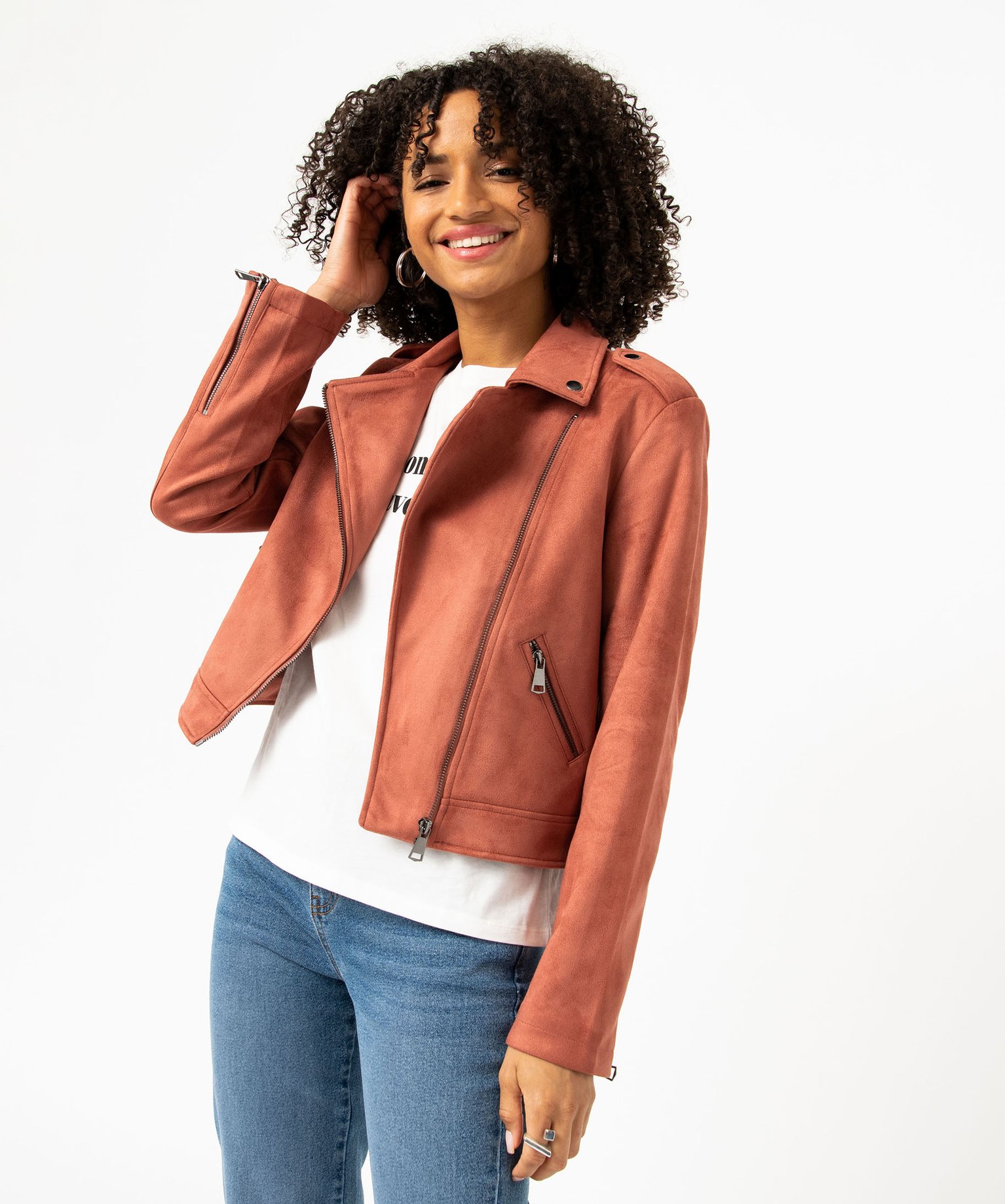 Blouson en suédine esprit biker femme rose | GEMO