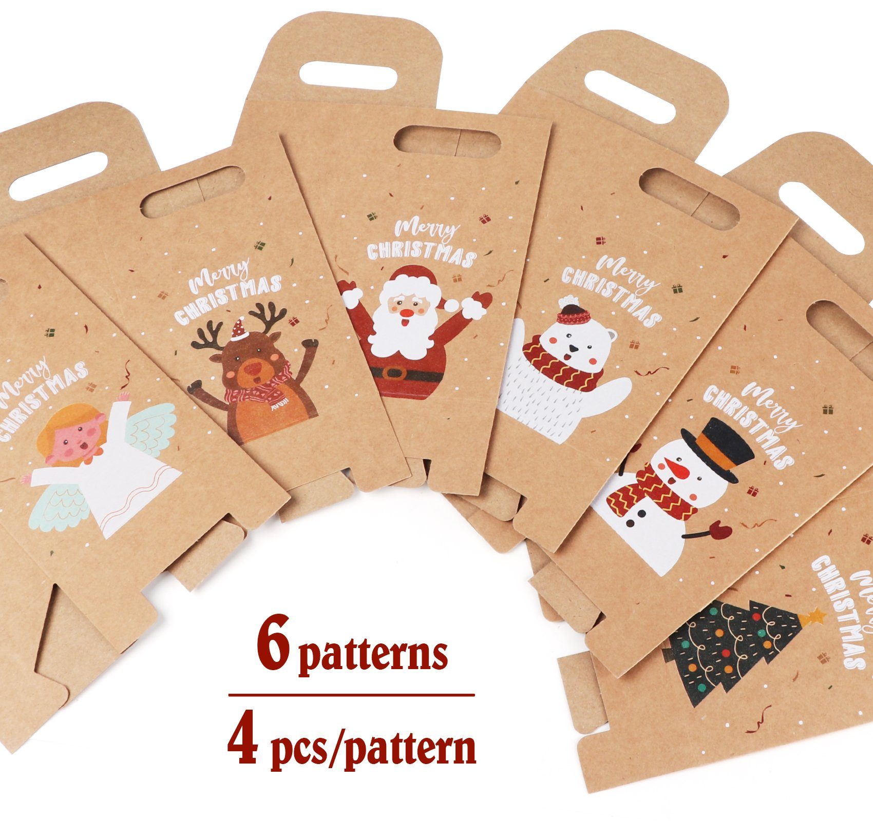 Homewit Christbaumschmuck Papiertüten Weihnachten Geschenktüten mit Kraftpapier Geschenktaschen (24-tlg), mit verschiedenen Weihnachtsmotiven Geschenke Mitgebsel