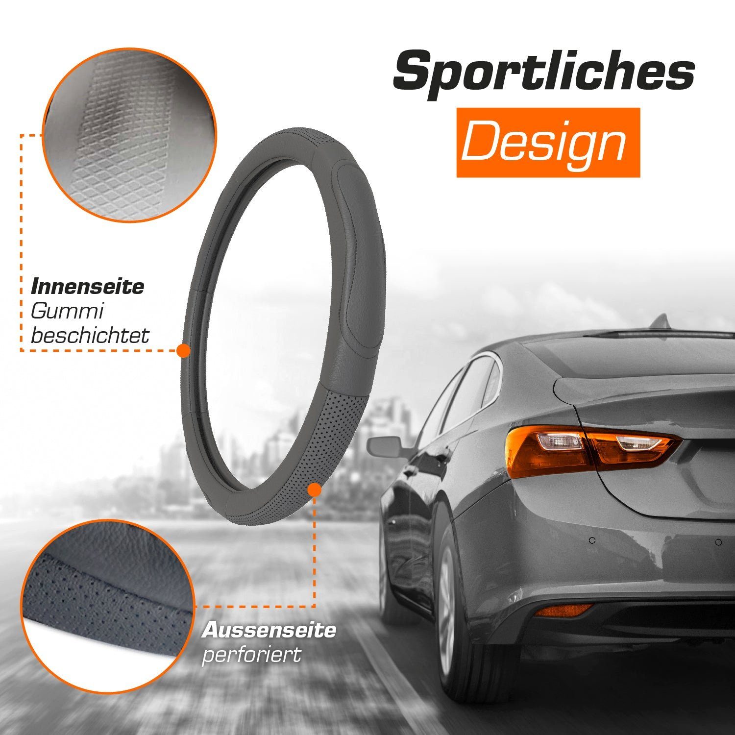 Upgrade4cars Lenkradbezug Kunstleder, Ø 37,00 - 39,00 cm, Stilvolles Design mit Perforierten Details für mehr Grip