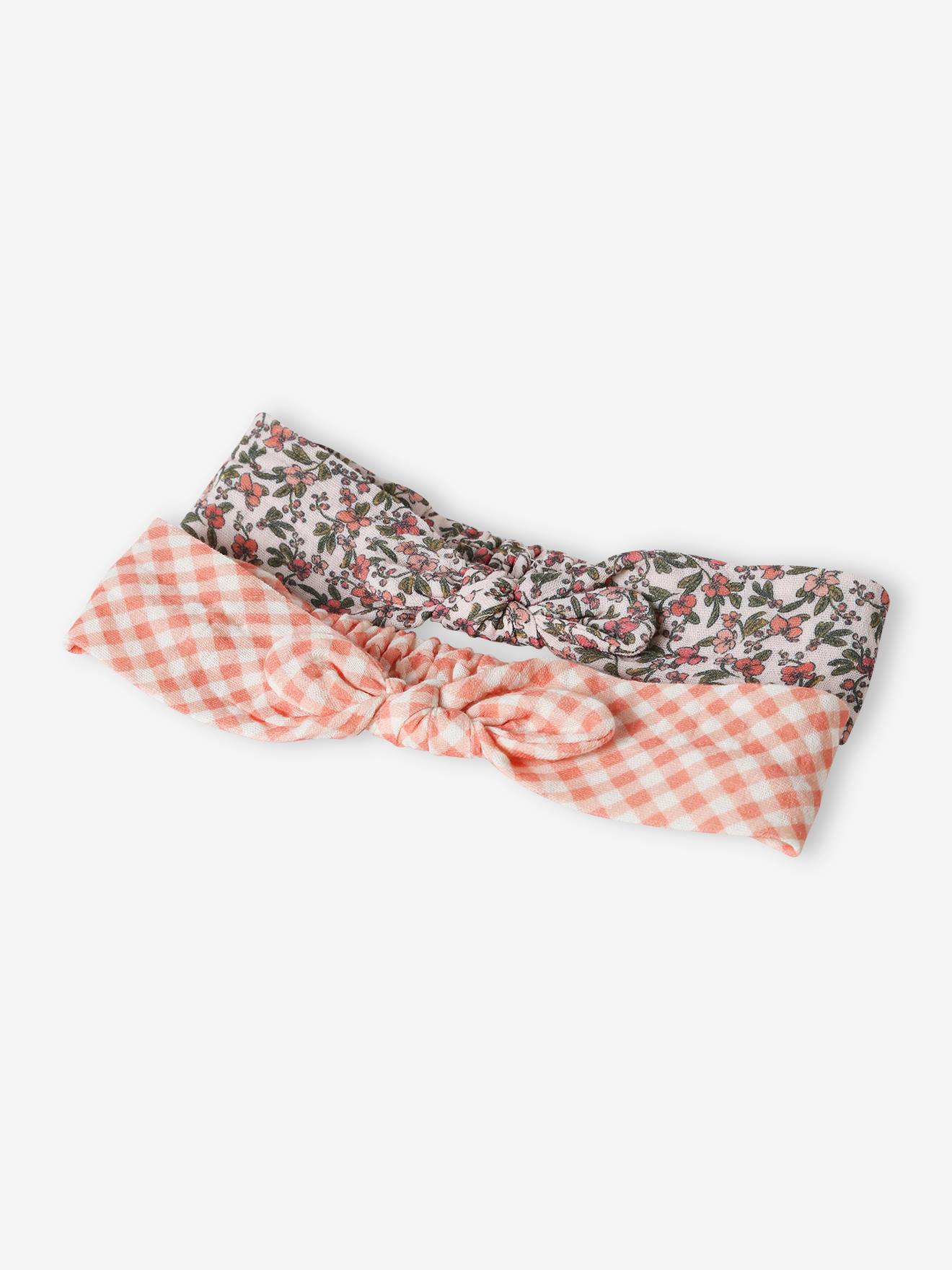 Lot de 2 bandeaux fille imprimés rose nude