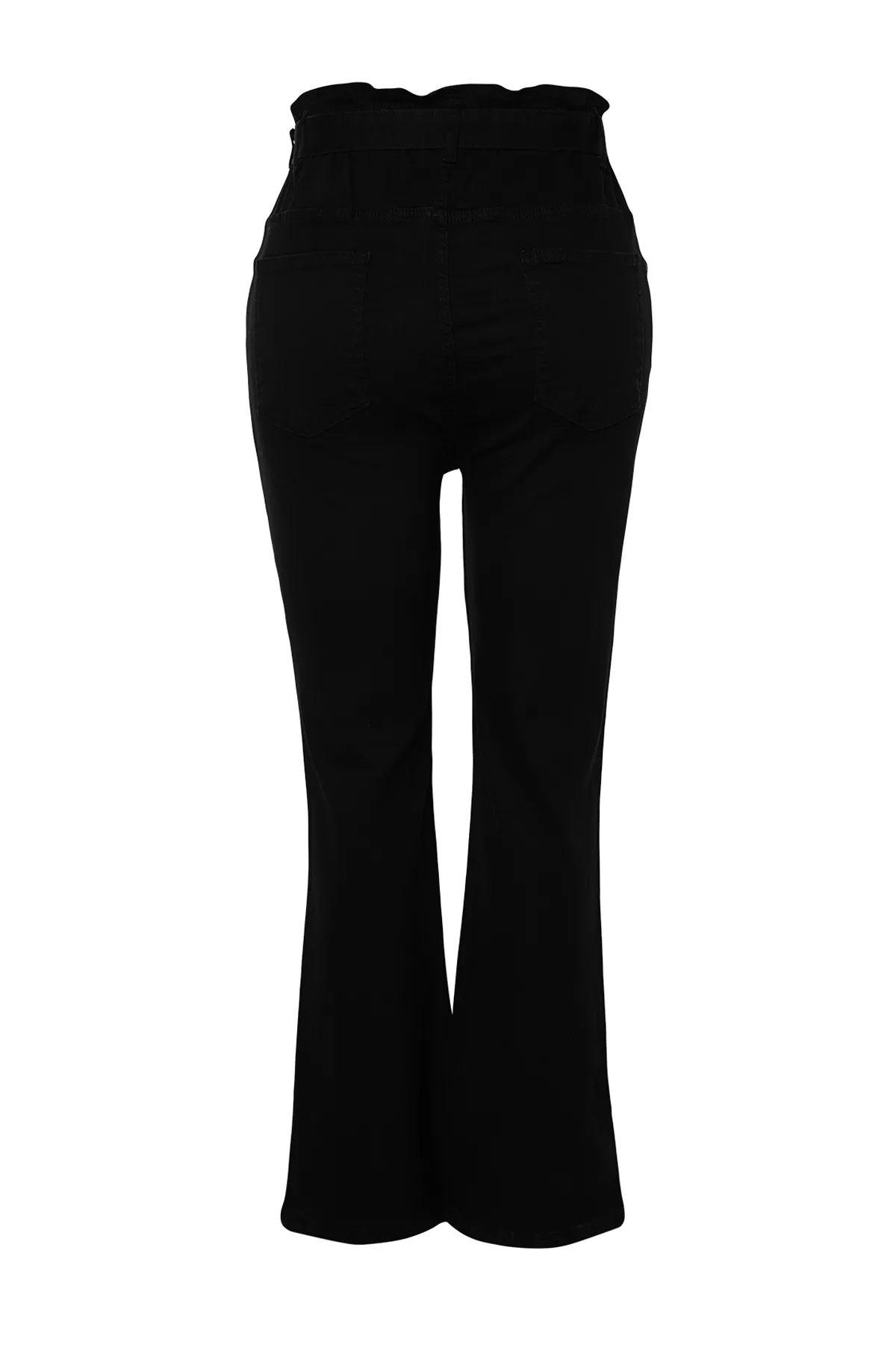 Trendyol Curve  Schwarze High-Waist-Jeans mit Gürtel und Nähten, detaillierte Straight-Fit-Jeans TBBAW24CJ00013
