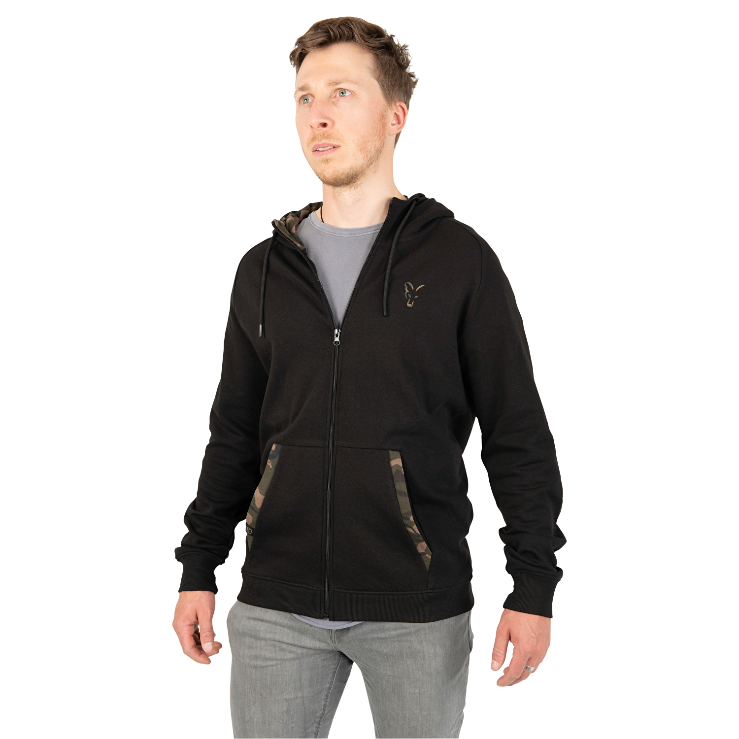 Fox Carp Herren LW Zip Hoodie (black/camo)