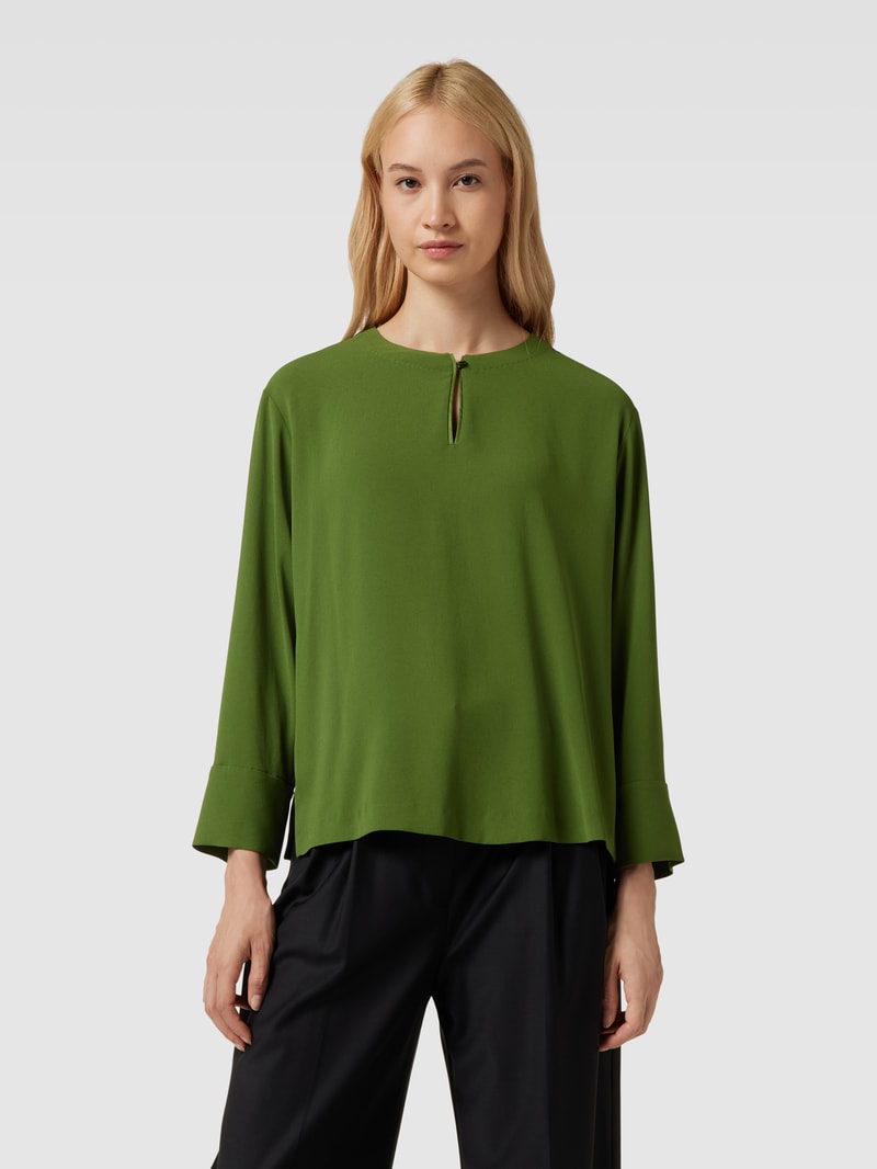 Blusenshirt in unifarbenem Design mit Schlüsselloch-Ausschnitt in grün