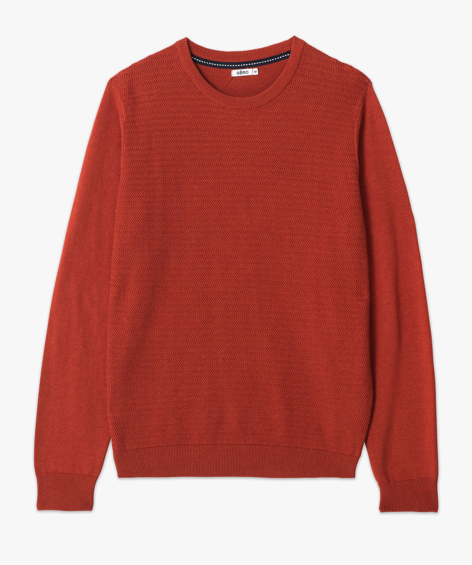 Pull en coton homme avec maille fantaisie sur l’avant rouge | GEMO