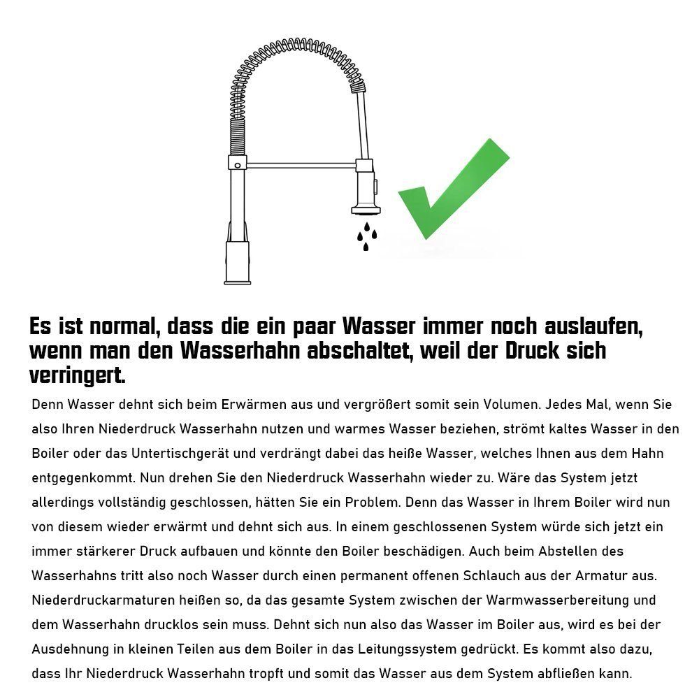 XIIW Waschtischarmatur Niederdruck Armatur Küche Küchenarmatur mit 3 anschlüsse (Niederdruckarmaturen Mischbatterie Wasserhahn 360° Schwenkbar Spültischarmatur mit Brause 3/8 Zoll Norm-Anschluss)