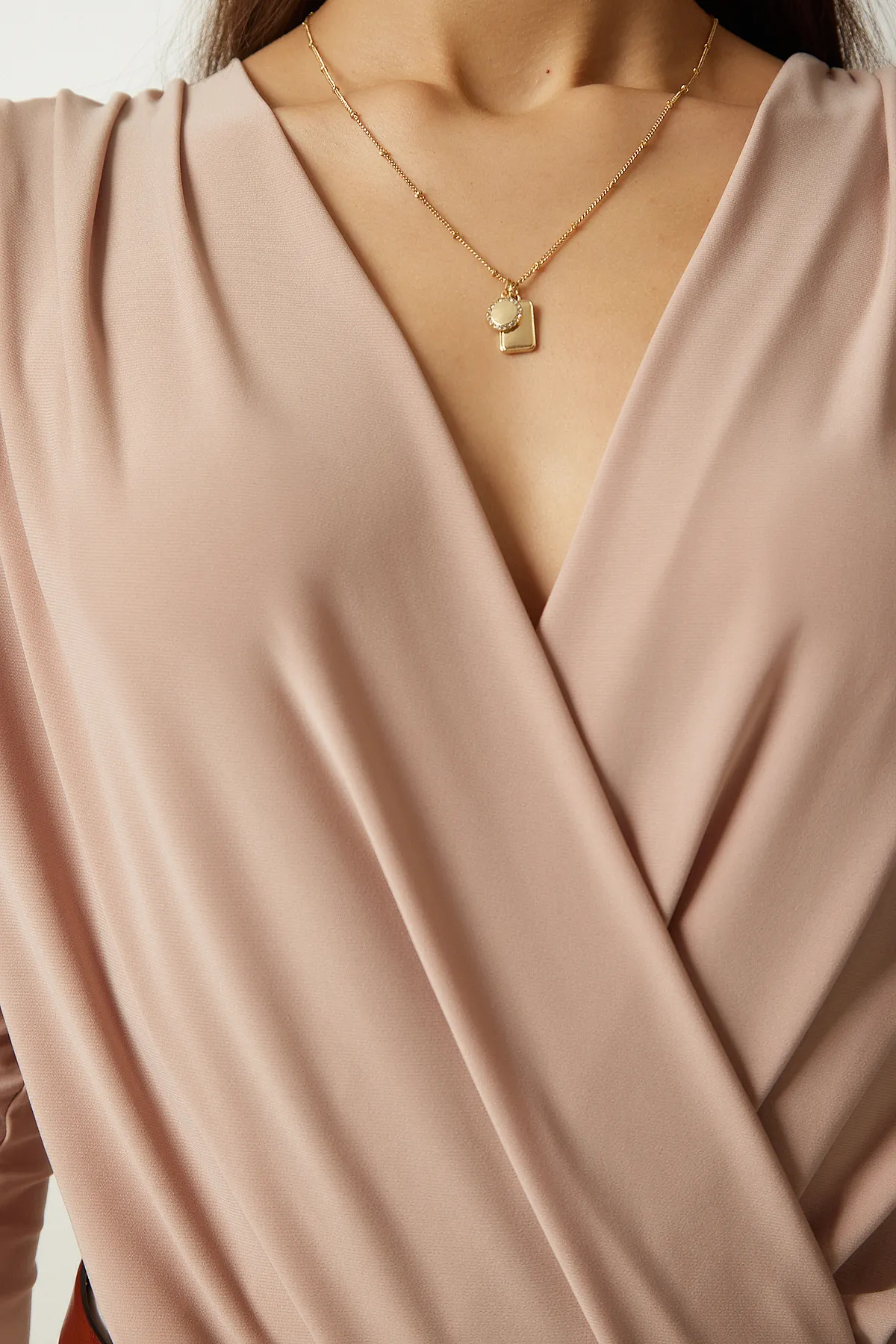 Happiness İstanbul  Damen-Strickbluse mit Wickelkragen in Beige, zum Anstecken, FF00147
