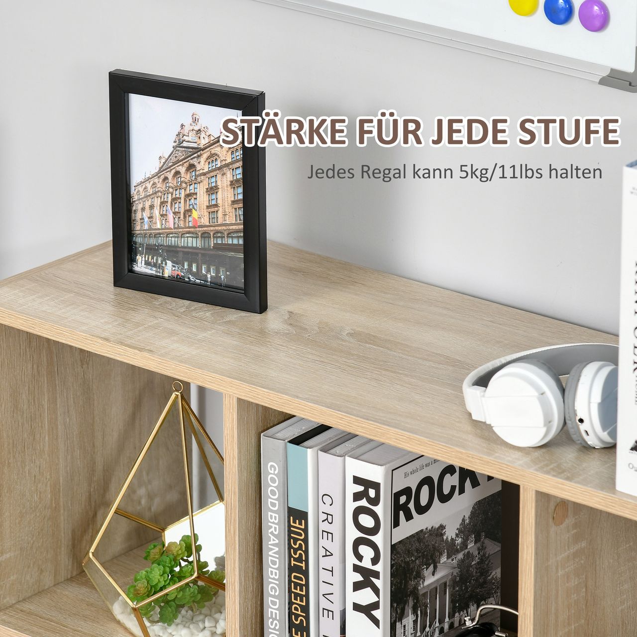 HOMCOM Bücherregal 3-stöckige Bücherregal Büroregal Home-Office Spanplatte Natur