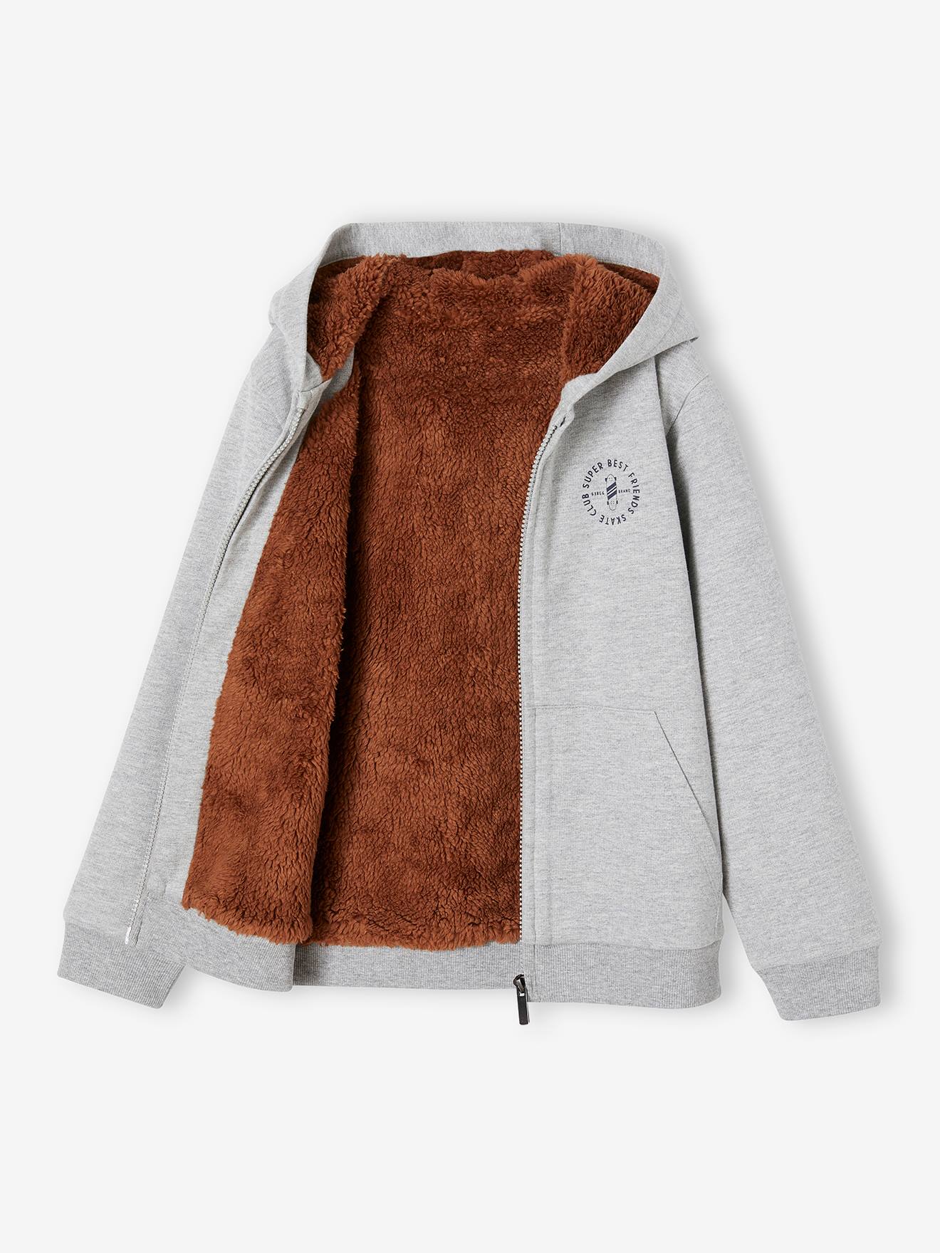 Vertbaudet Jungen Kapuzensweatjacke, Teddyfleece-Futter - grau meliert