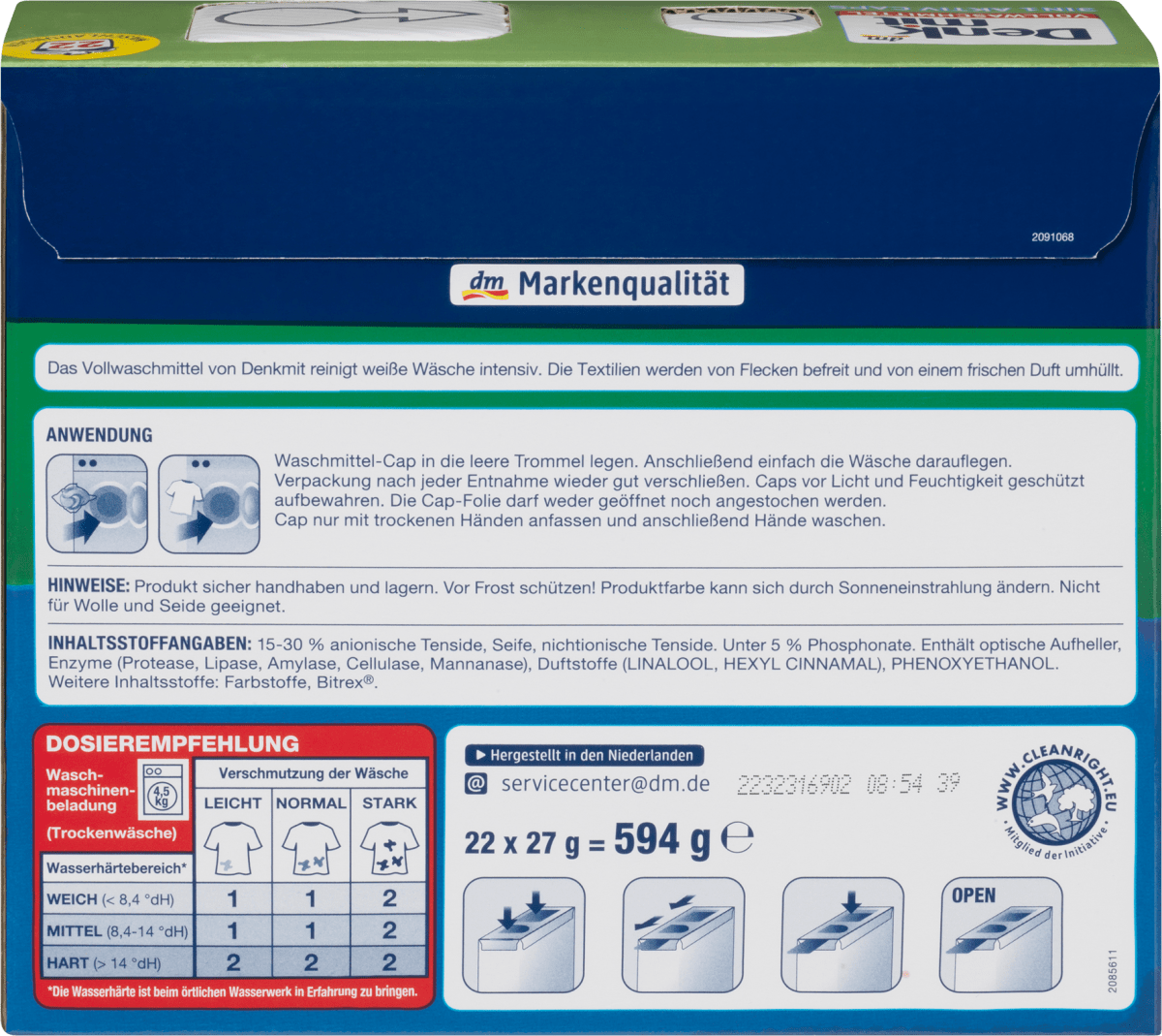 Vollwaschmittel 3in1 Aktiv Caps, 22 Wl
