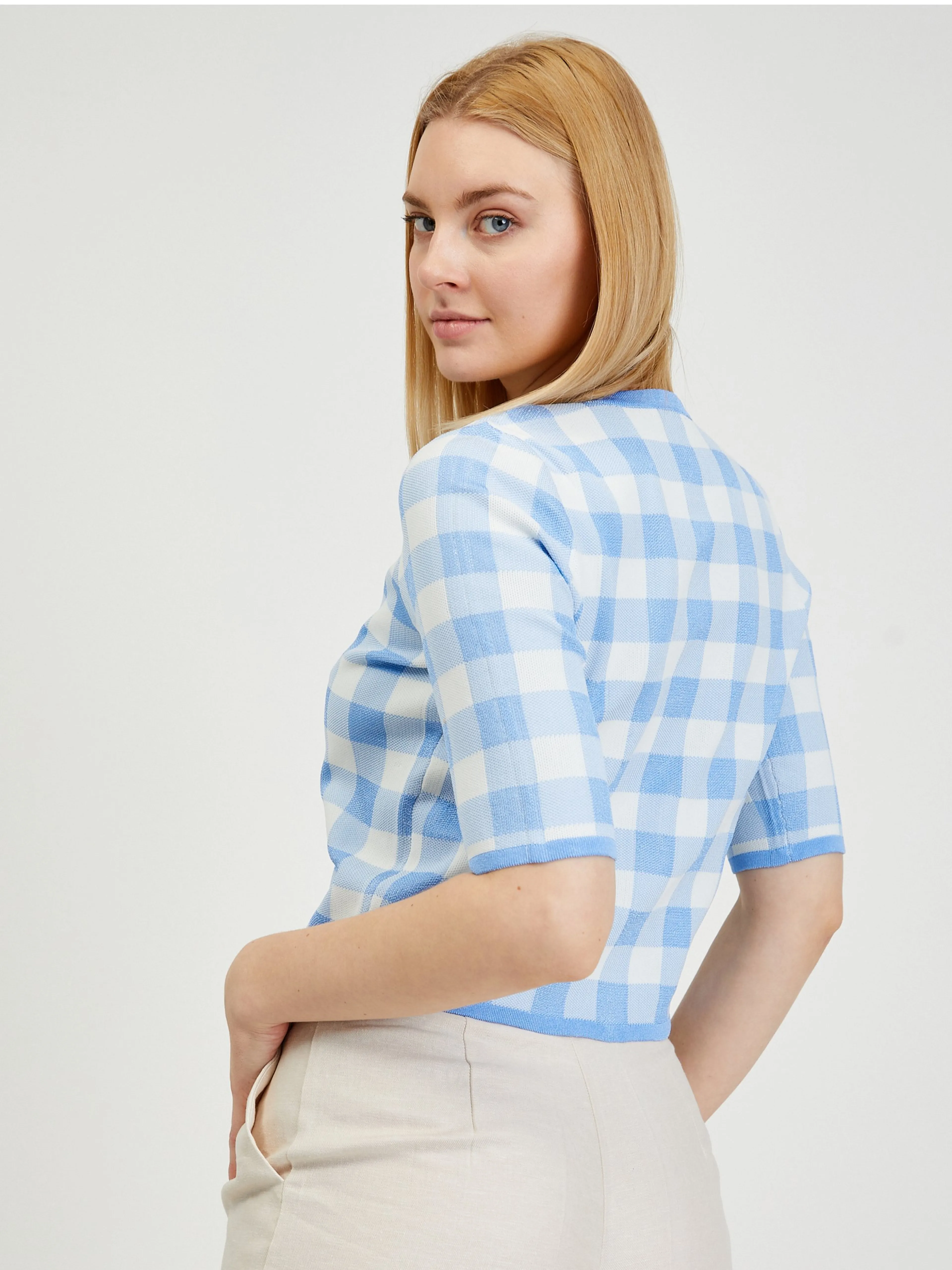 Hellblau karierte Damen Cardigan ORSAY