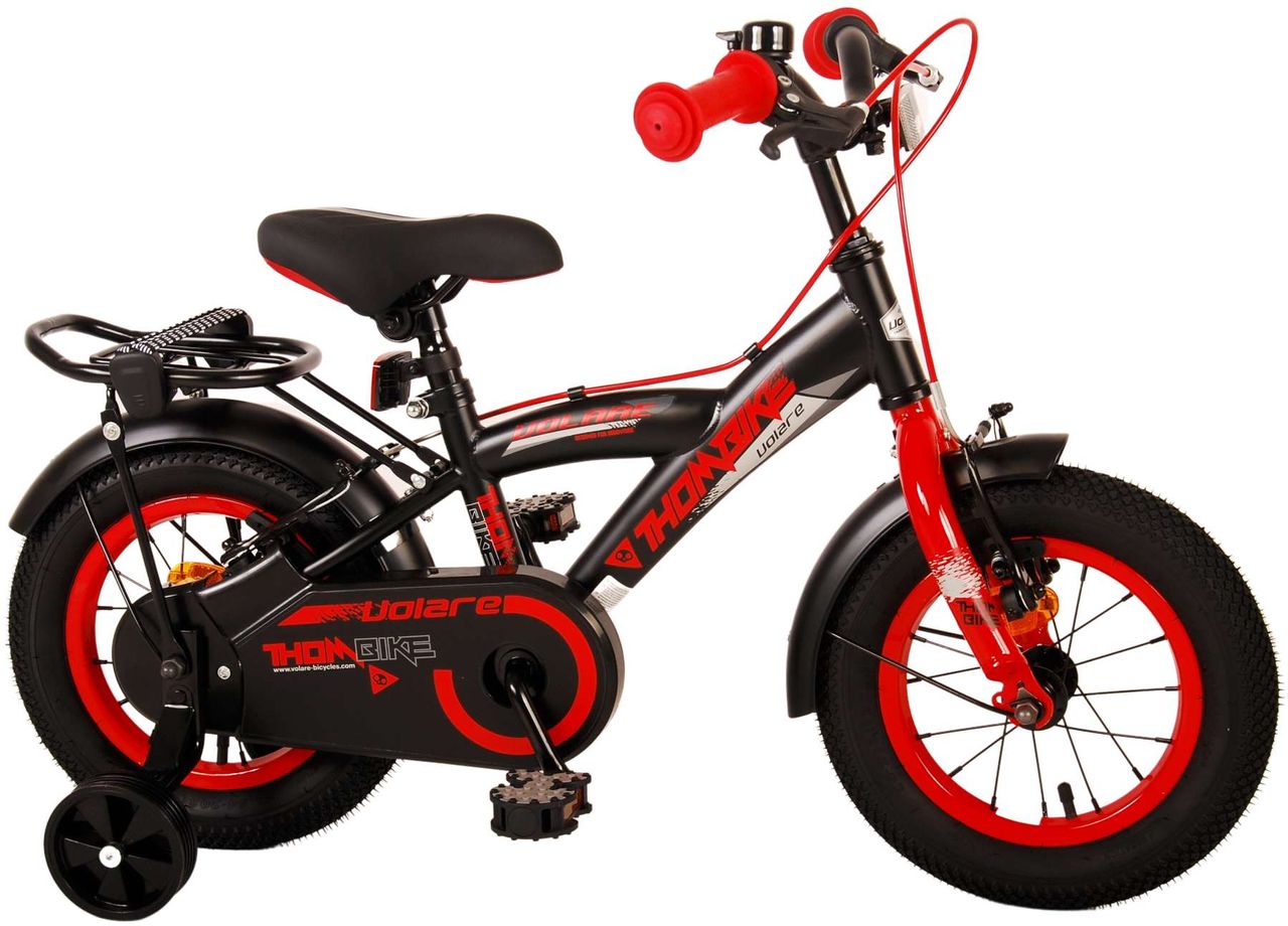Volare Thombike Kinderfahrrad - Jungen - 12 Zoll - Schwarz Rot - Zweihandbremsen
