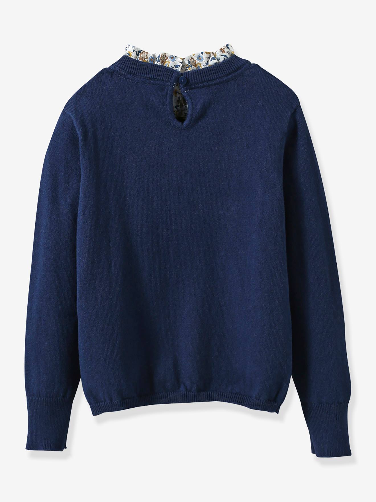 Pull fille col en tissu Liberty® CYRILLUS bleu imprimé