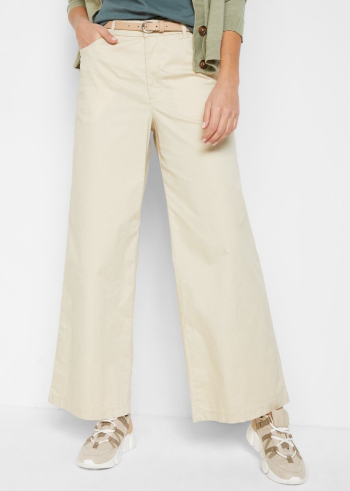 Leichte Twillhose mit weitem Bein und High-Waist-Bequembund