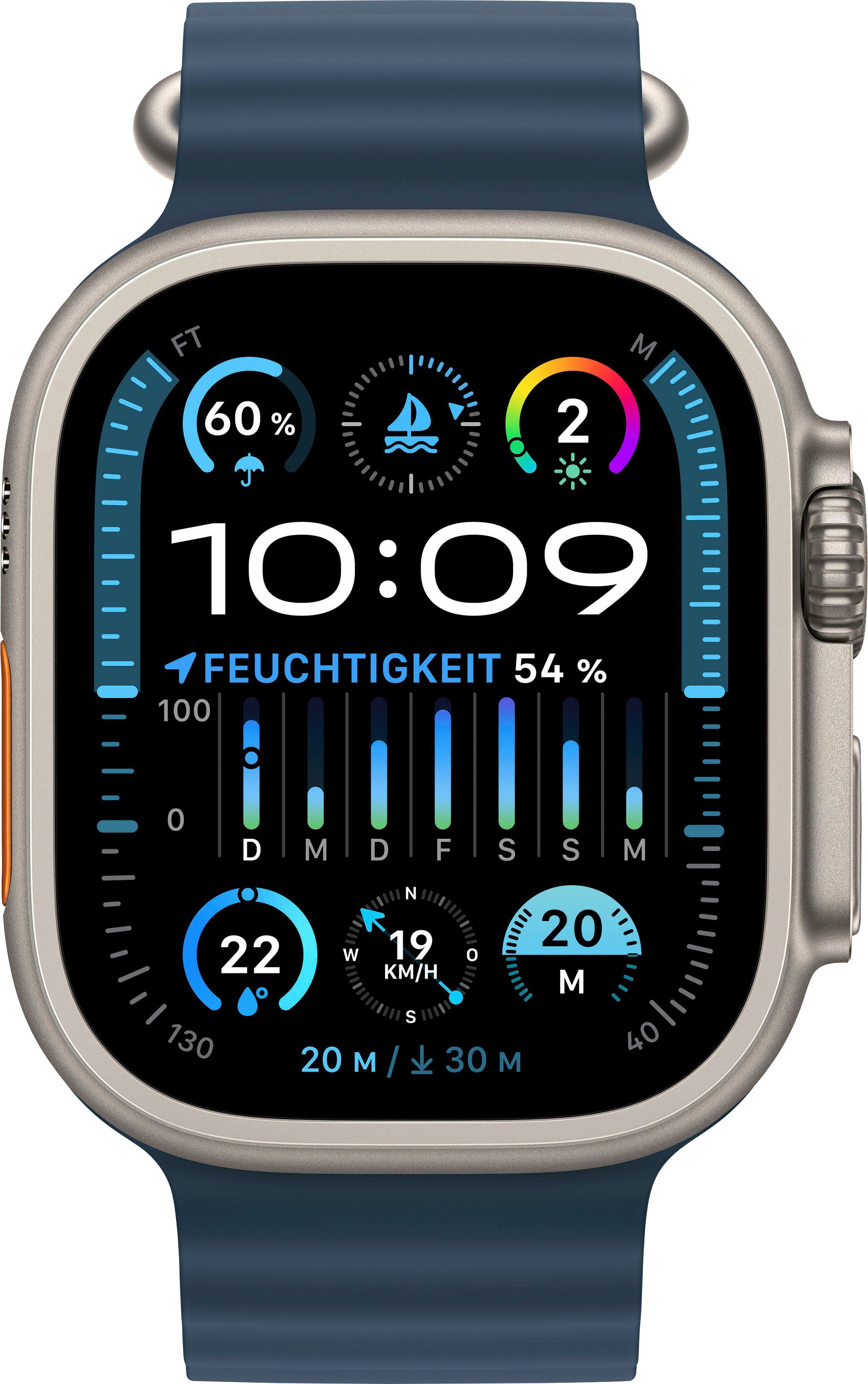 Apple Watch Ultra 2 GPS 49 mm + Cellular Titanium Smartwatch (4,9 cm/1,92 Zoll, Watch OS 10), Ocean Band