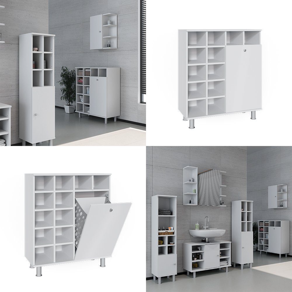 Vicco Wäscheschrank Badschrank mit Wäschekorb FYNN Weiß