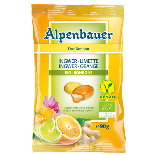 ALPENBAUER Bio-Bonbons Ingwer Limette-Orange  90 g  Bonbons