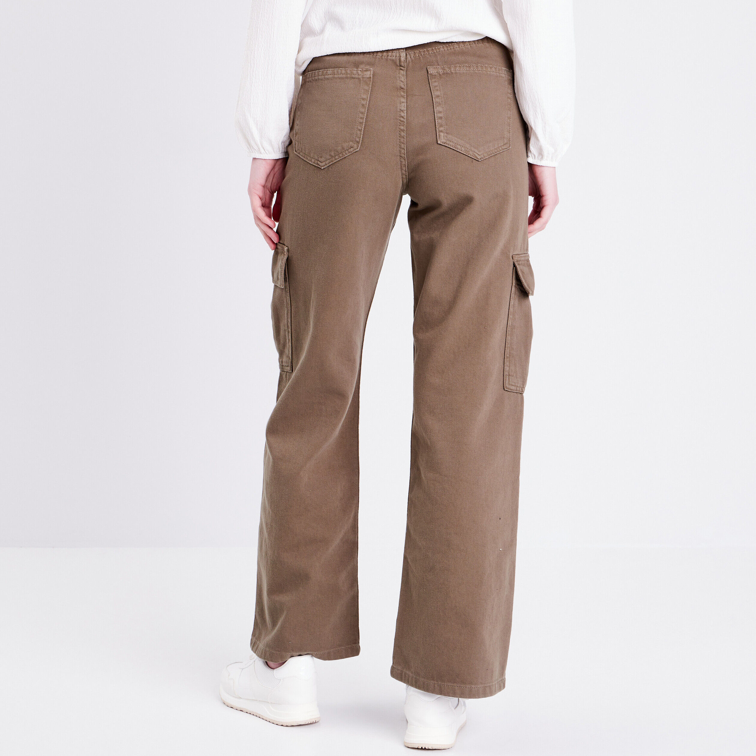 Jeans wide leg cargo vert foncé femme | Cache Cache