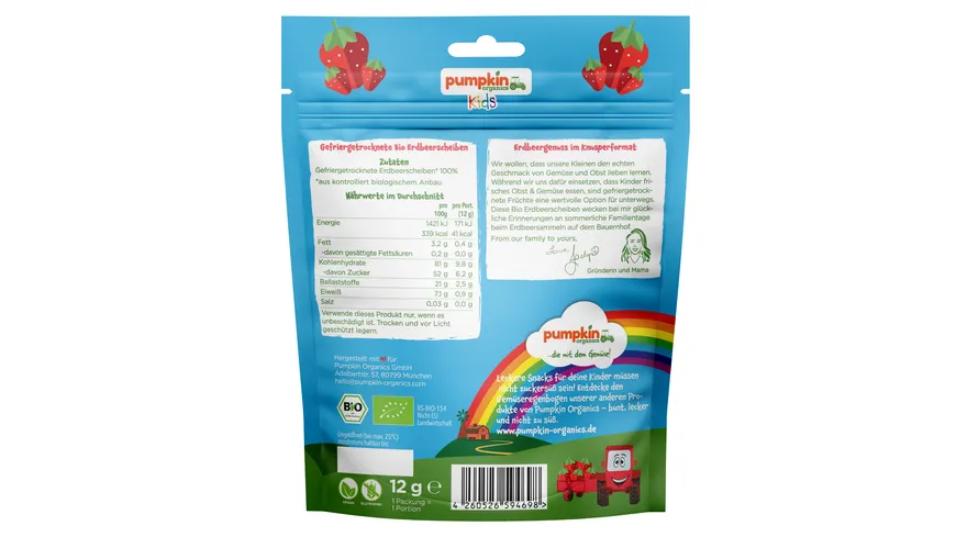pumpkin organics Bio Erdbeere Fruchtchips 12 g