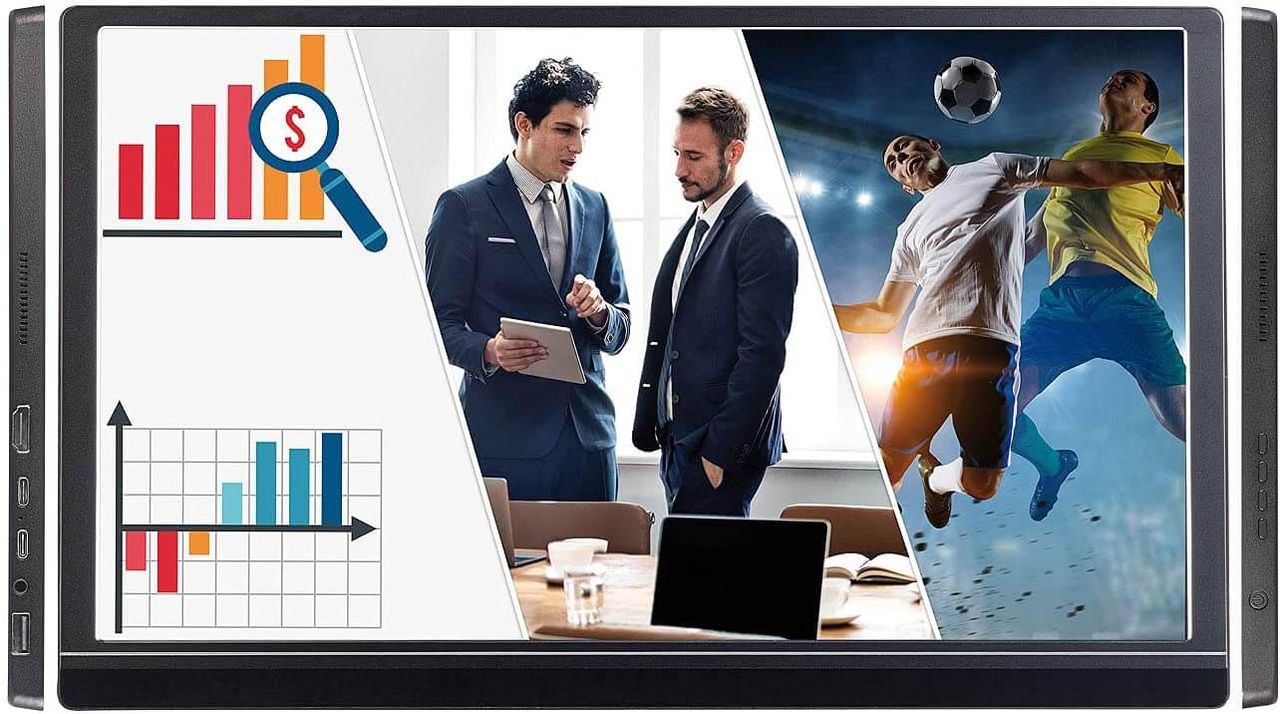auvisio EZM-210 (ZX-5067-675) Tragbarer Monitor Mobiler Full-HD-IPS-Monitor, 39,6 cm 15.6