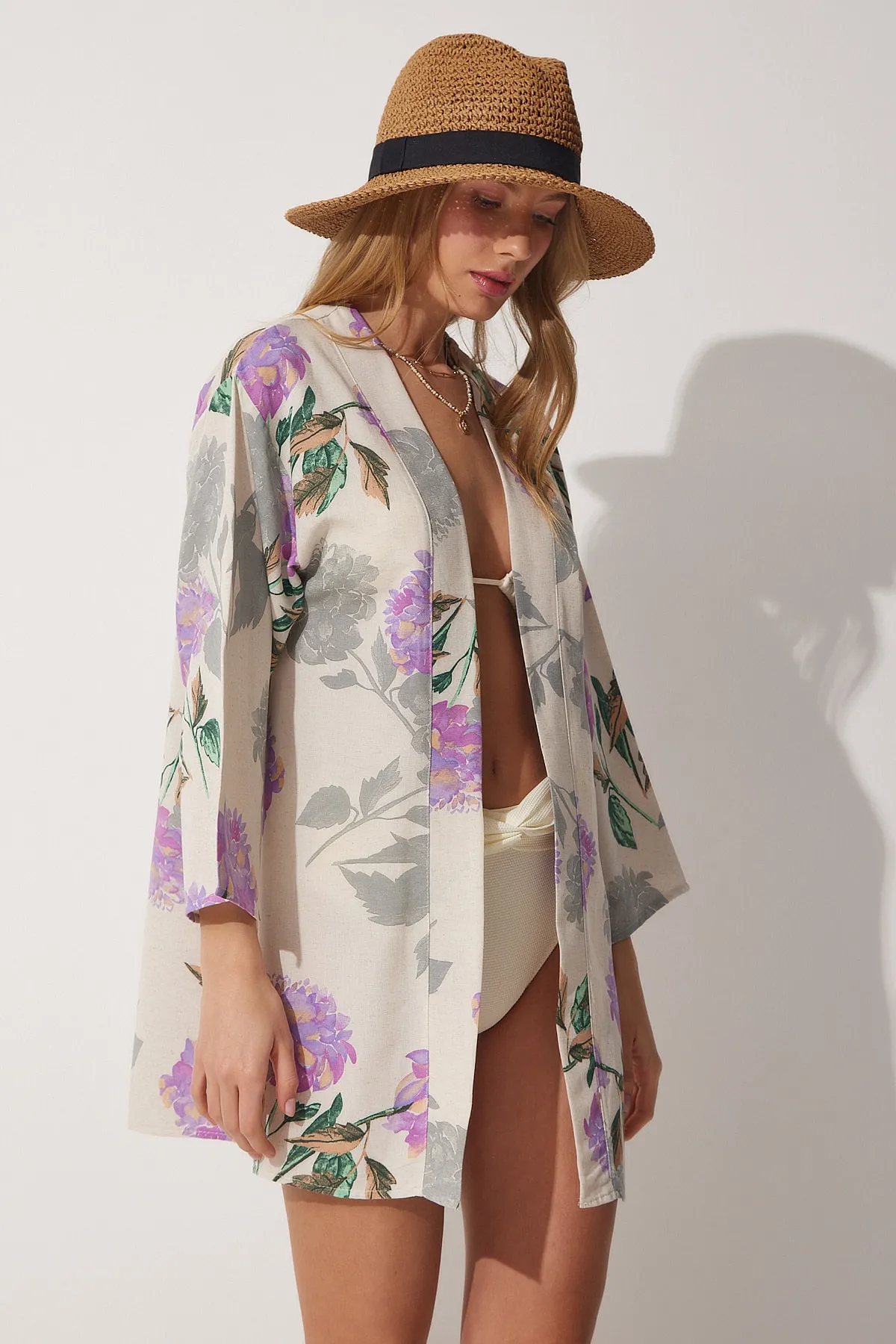 Happiness İstanbul  Kimono & Kaftan - Beige - Regular Fit