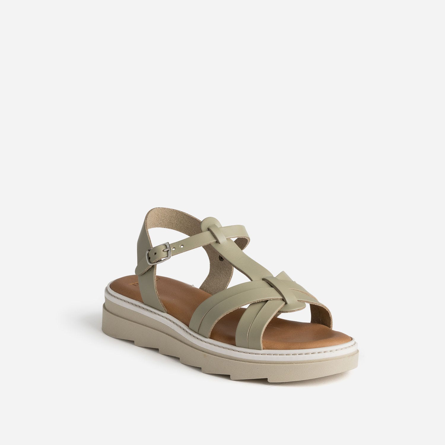 Sandale TEXTO kaki clair en cuir