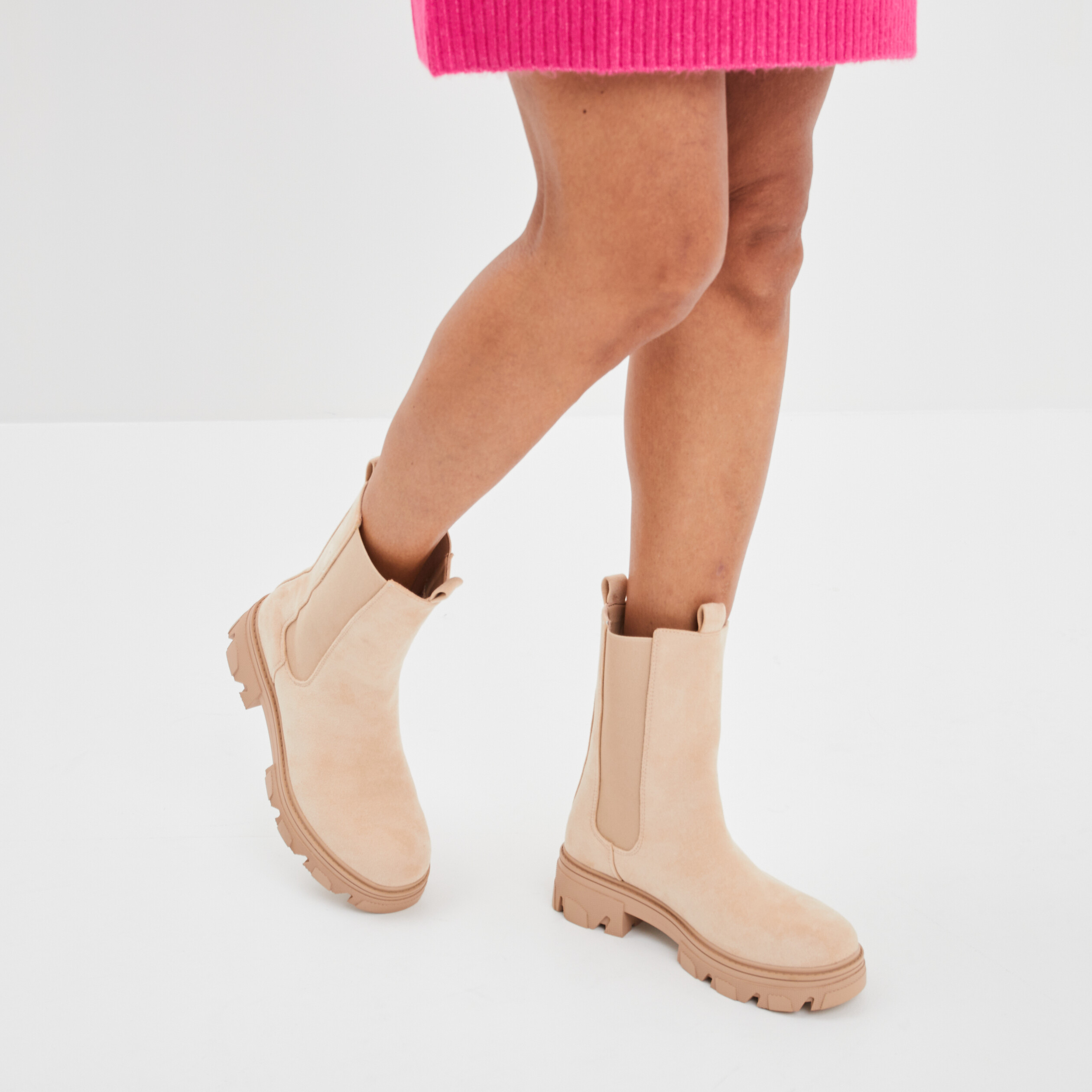 Bottines hautes chelsea aspect suédine sable femme | La Halle