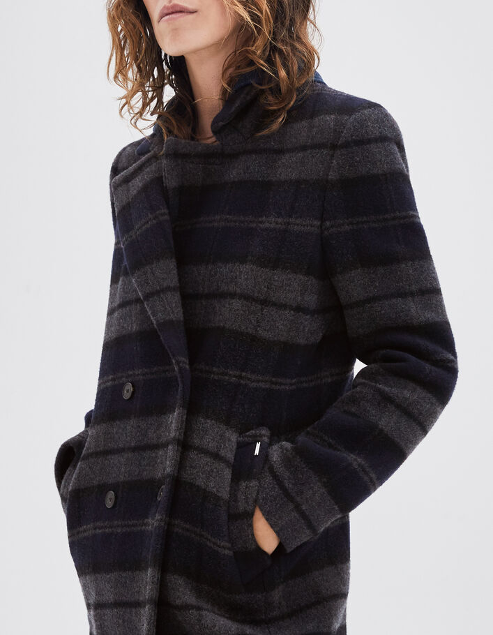 Manteau long gris à motif carreaux Femme