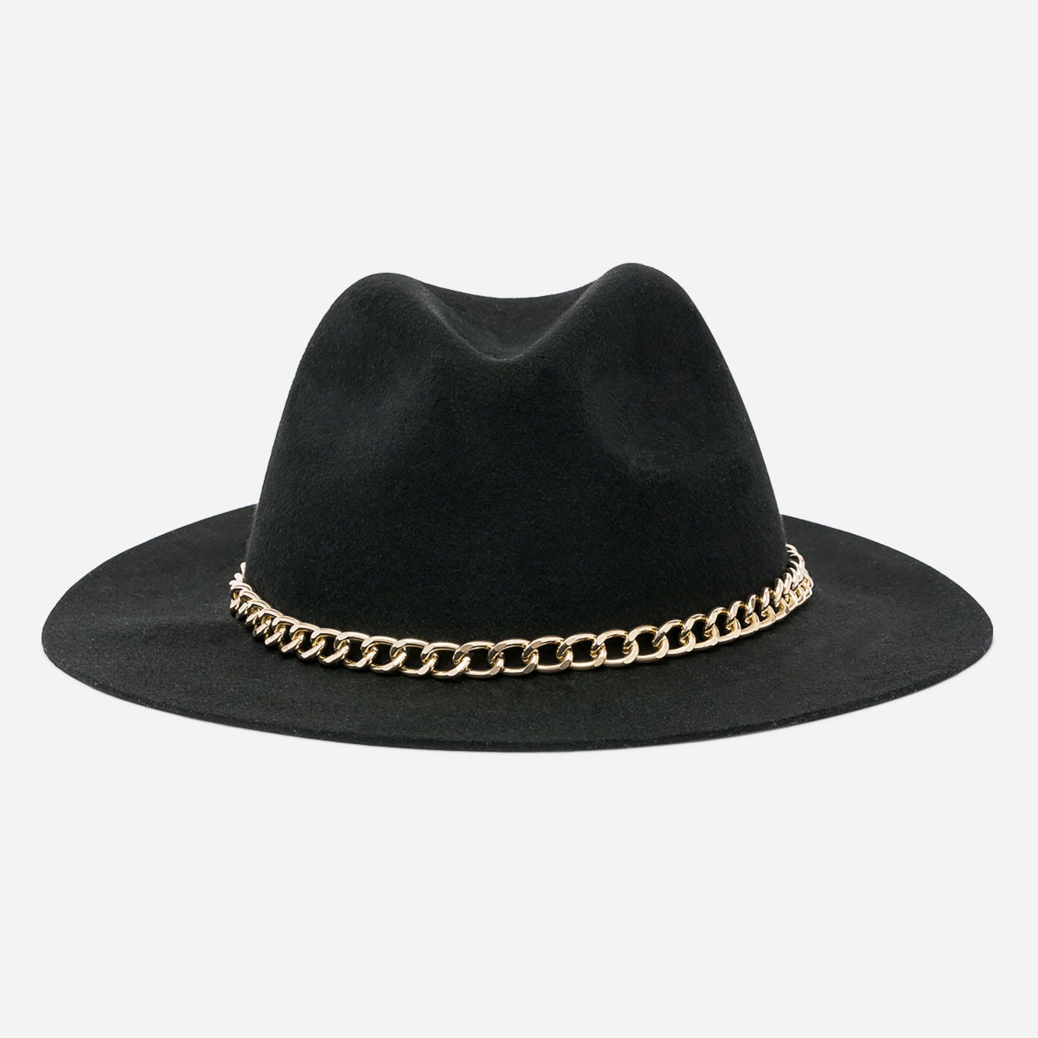 Chapeau noir en laine avec galon-chaîne