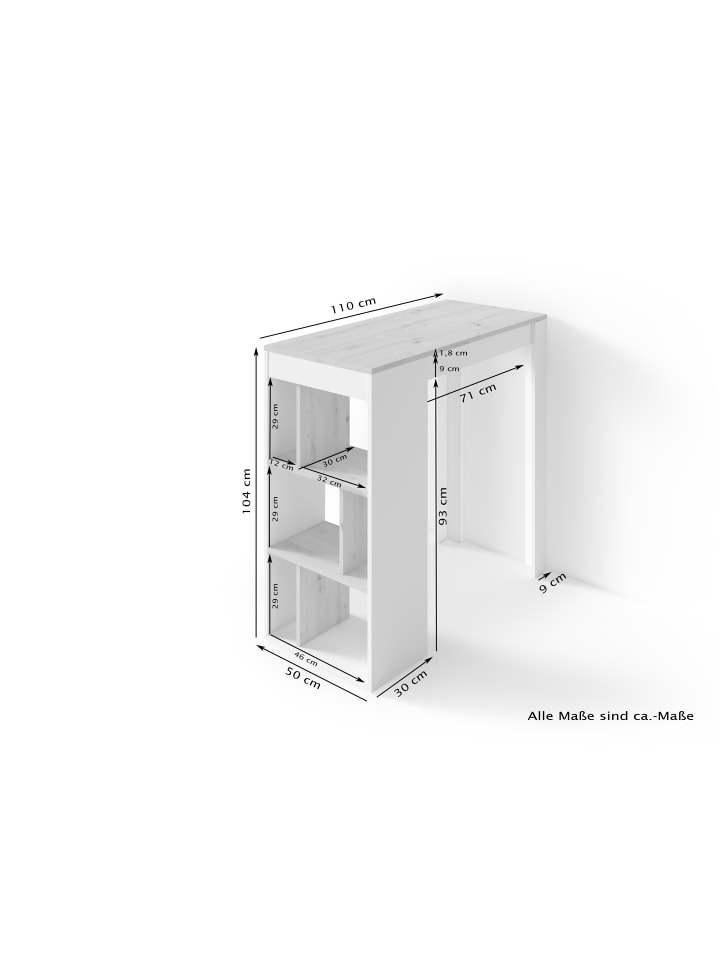 byLiving Bartisch Moby in Weiß / Artisan Eiche - (B) 110 x (H) 104 x (T) 50 cm günstig kaufen onesize