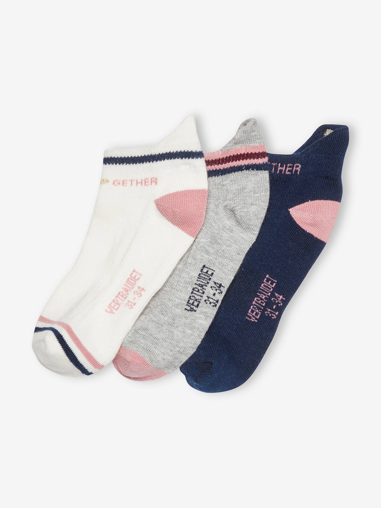 Lot de 3 paires de mi-chaussettes sport fille lot ivoire