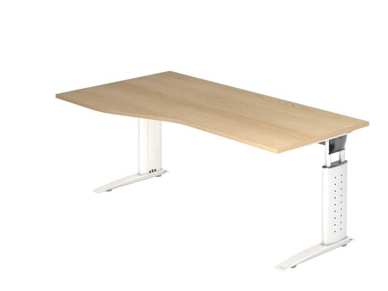 Hammerbacher VUS18/E/WDEAUFB Höhenverstellbarer Schreibtisch Eiche Holz, Metall Weiß C-Fuß 1.800 x 800 x 680 mm Mit Aufbau