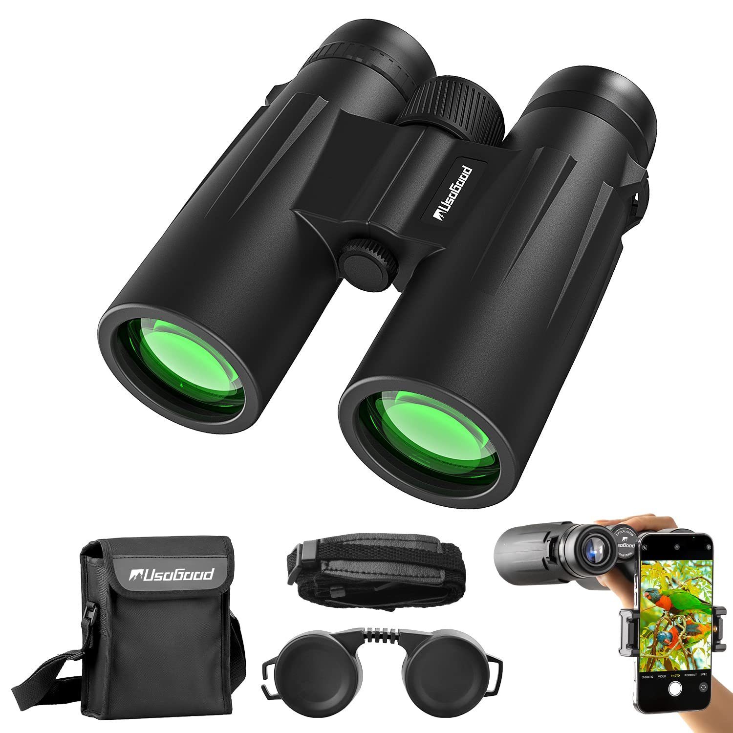 Usogood 10x42 Fernglas für Erwachsene HD Kompaktes Fernglas BaK4-Prismen Fernglas (Wasserdicht für Vogelbeobachtung, Wandern, Safari,42 Millimeter)