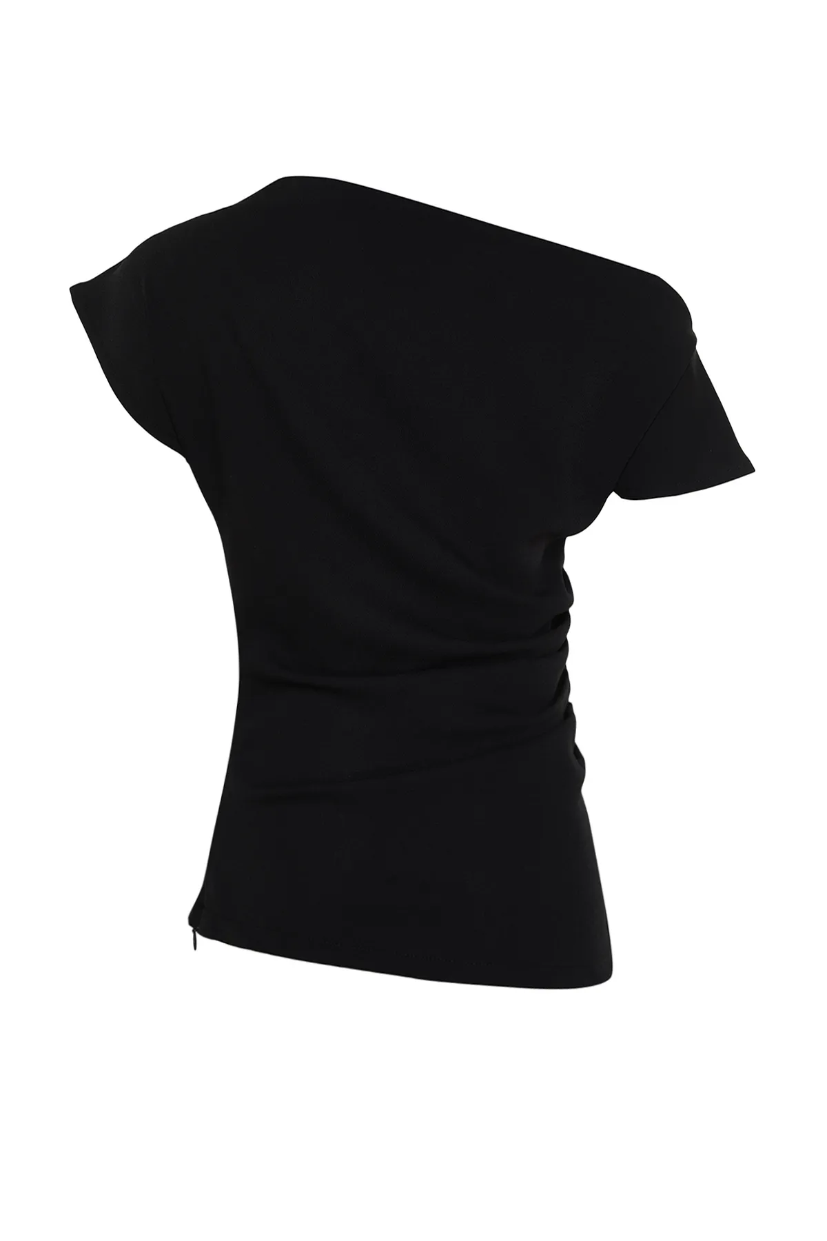 Trendyol Collection  Schwarze, figurbetonte Webbluse mit U-Boot-Ausschnitt TWOSS24BZ00353