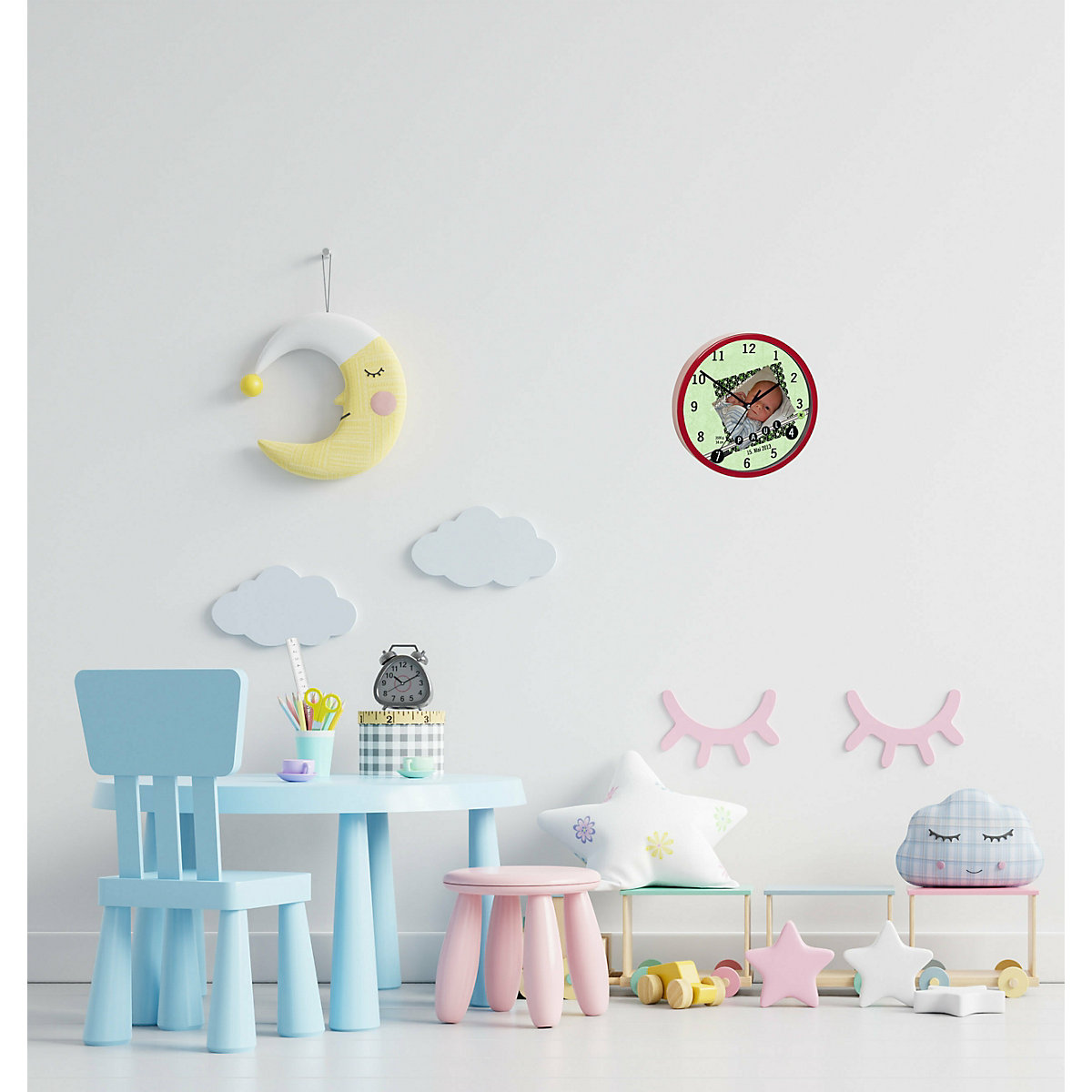 Kinder Wanduhr personalisiert mit Name Scrapbooking grün