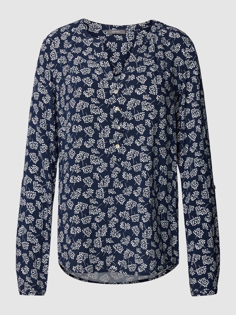 Blusenshirt mit Allover-Print in dunkelblau