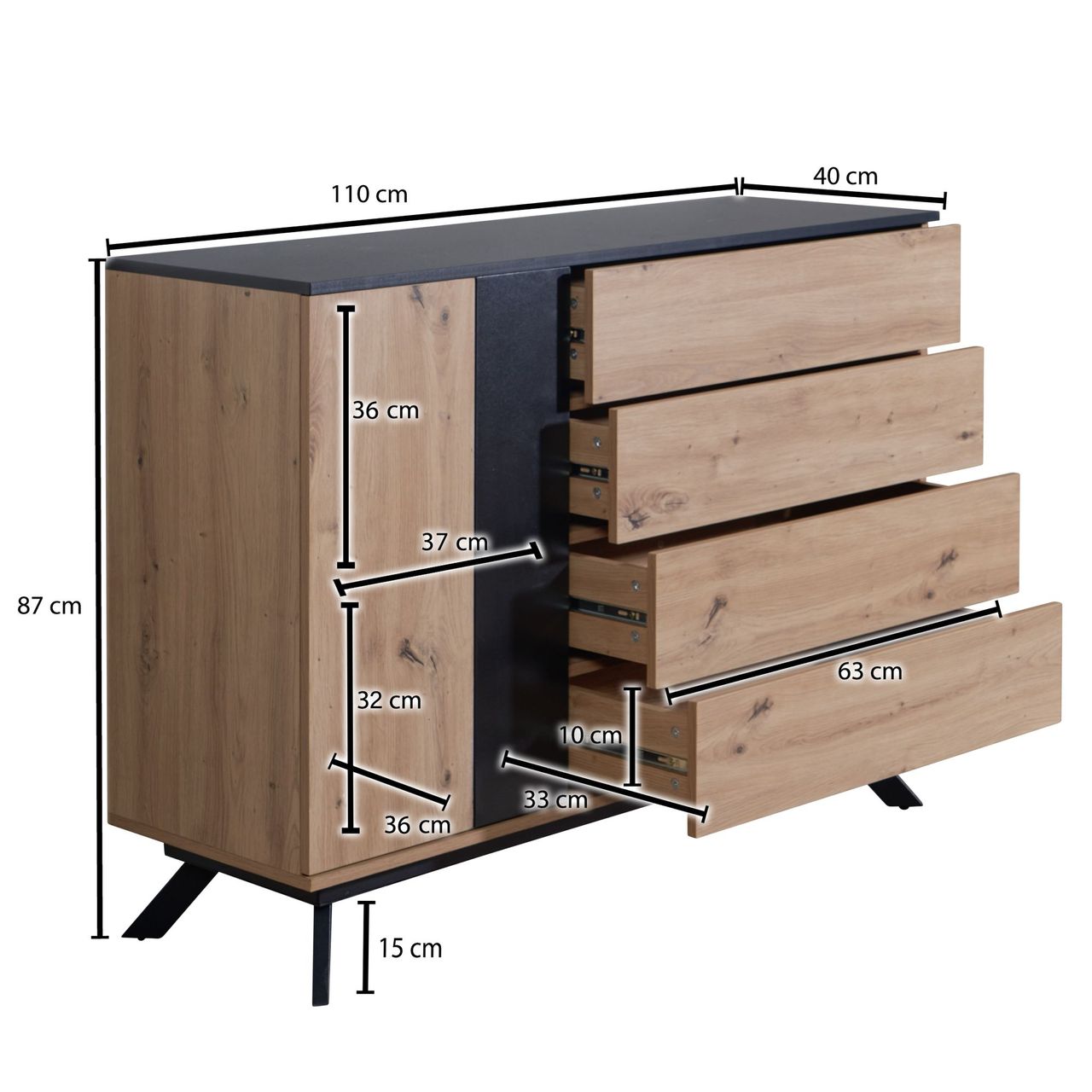 Skyport WOHNLING Sideboard 110x87x40 cm MDF Eiche Dekor Kommode Anrichte Standschrank