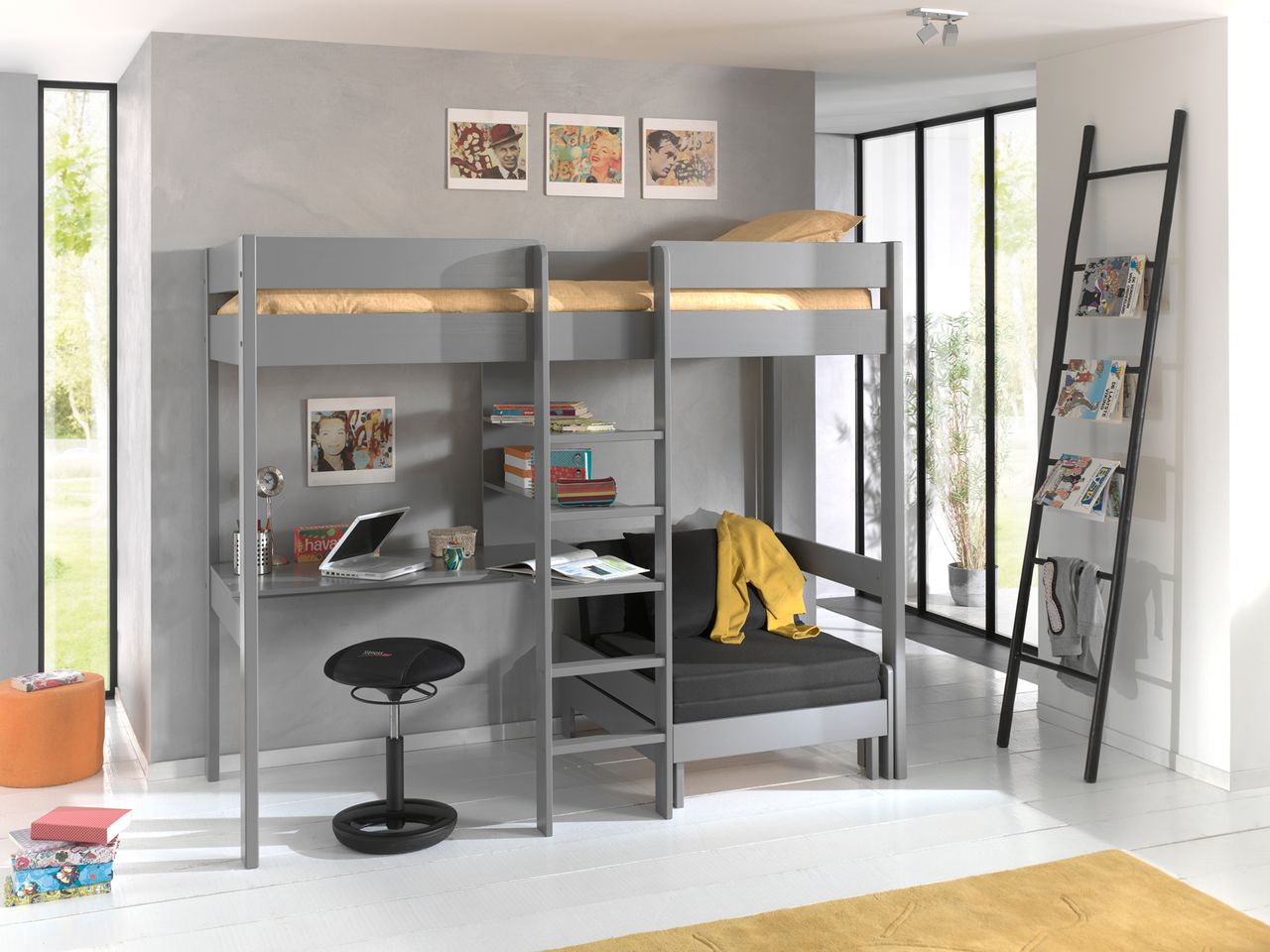 VIPACK Hochbett Pino mit Schreibplatte und Sesselbett