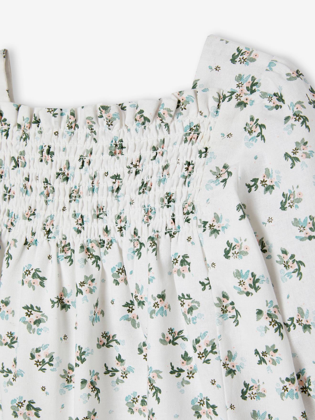 Vertbaudet Gesmoktes Mädchen Baby Kleid - weiß