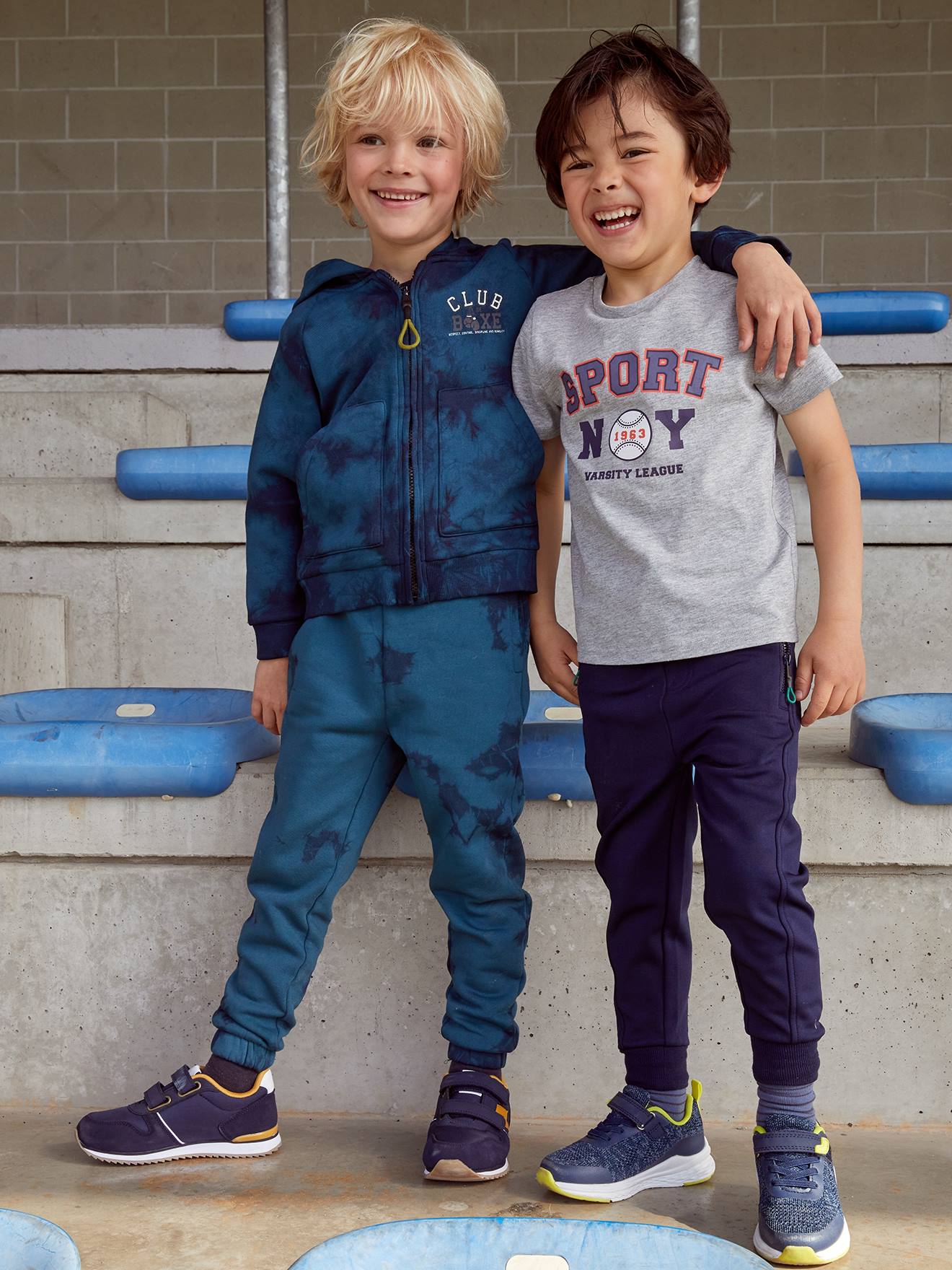 Pantalon jogging effet tie and dye garçon en molleton imprime bleu canard