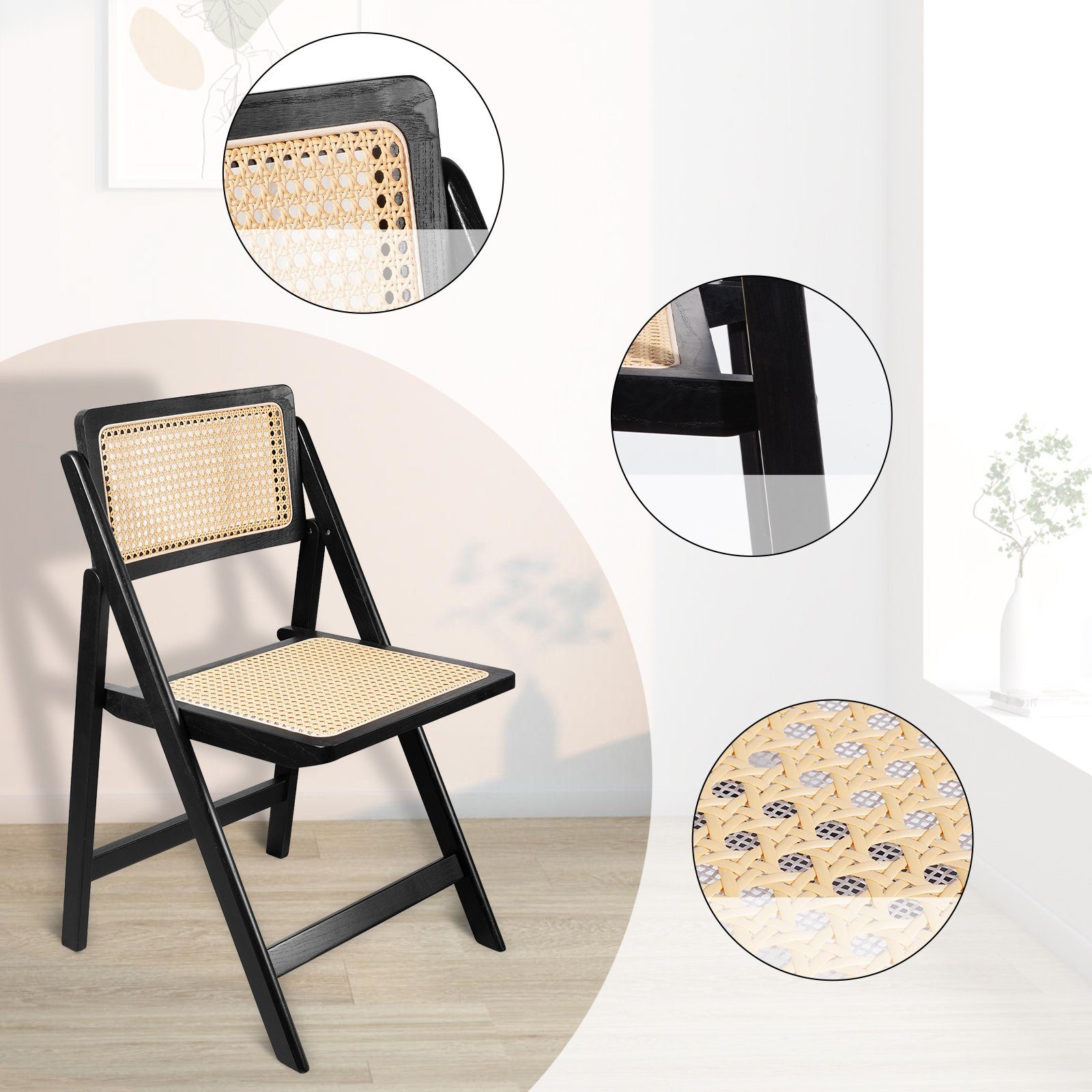 LIM HOME Klappstuhl TB000 (Packung, 1 St), Gestell aus Massivholz, Sitzfläche aus Rattan