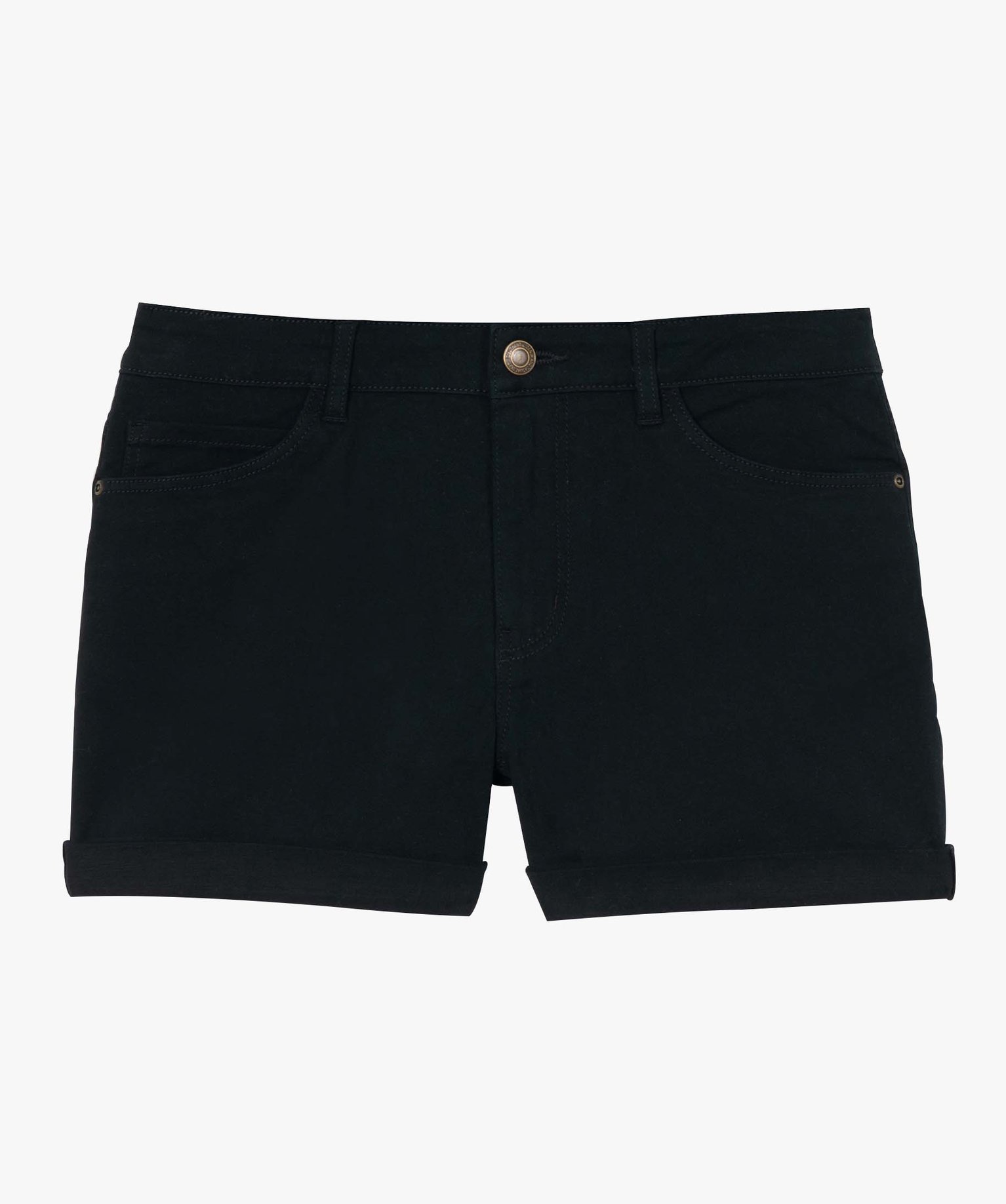 Short femme faon denim avec revers cousus noir | GEMO
