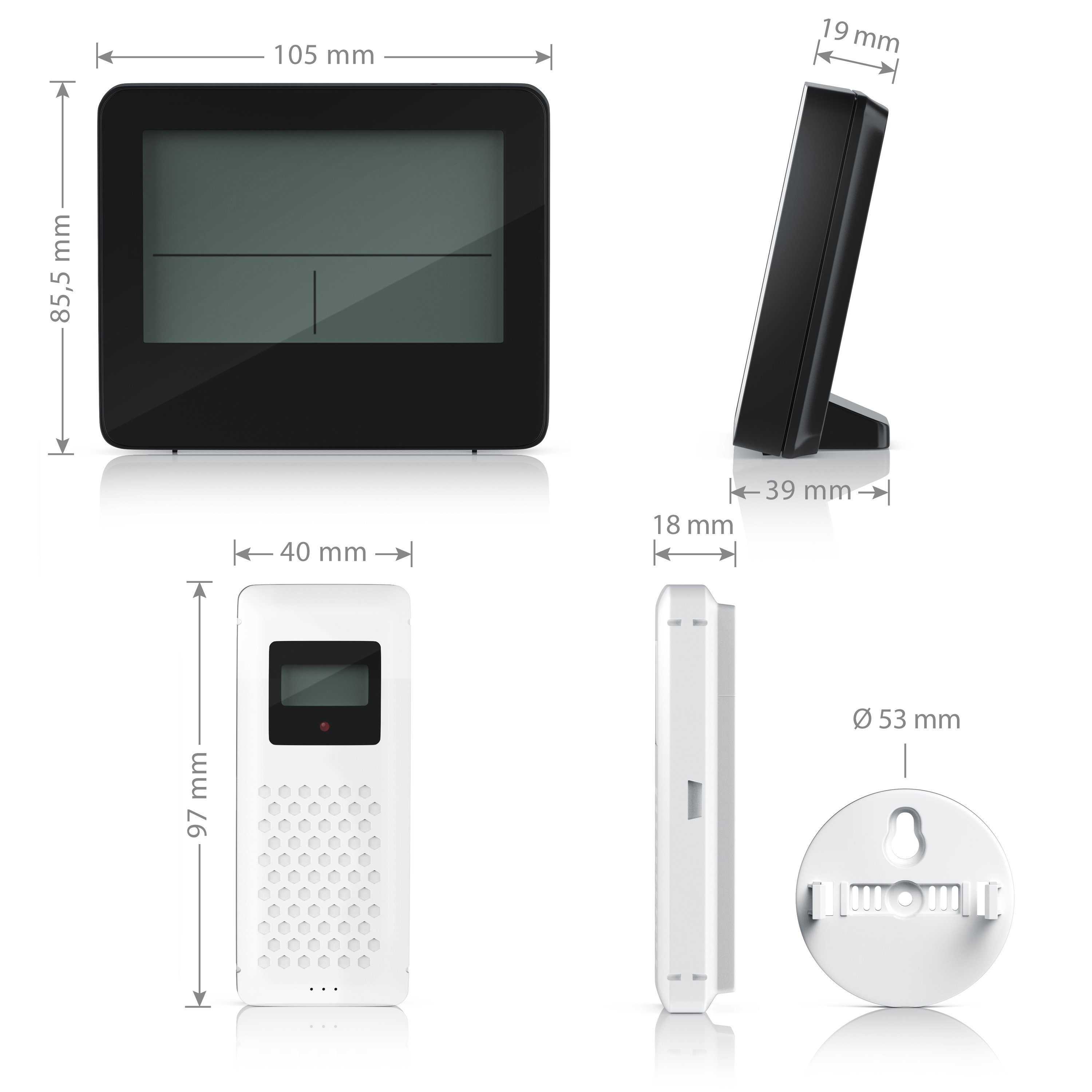 BEARWARE Wetterstation (mit Außensensor, Funk, Multifunktion, Funkuhr mit DCF-Signal, LCD-Display)