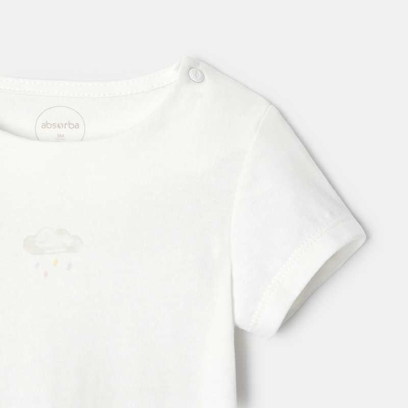 T-shirt manches courtes en coton bio blanc naissance Absorba