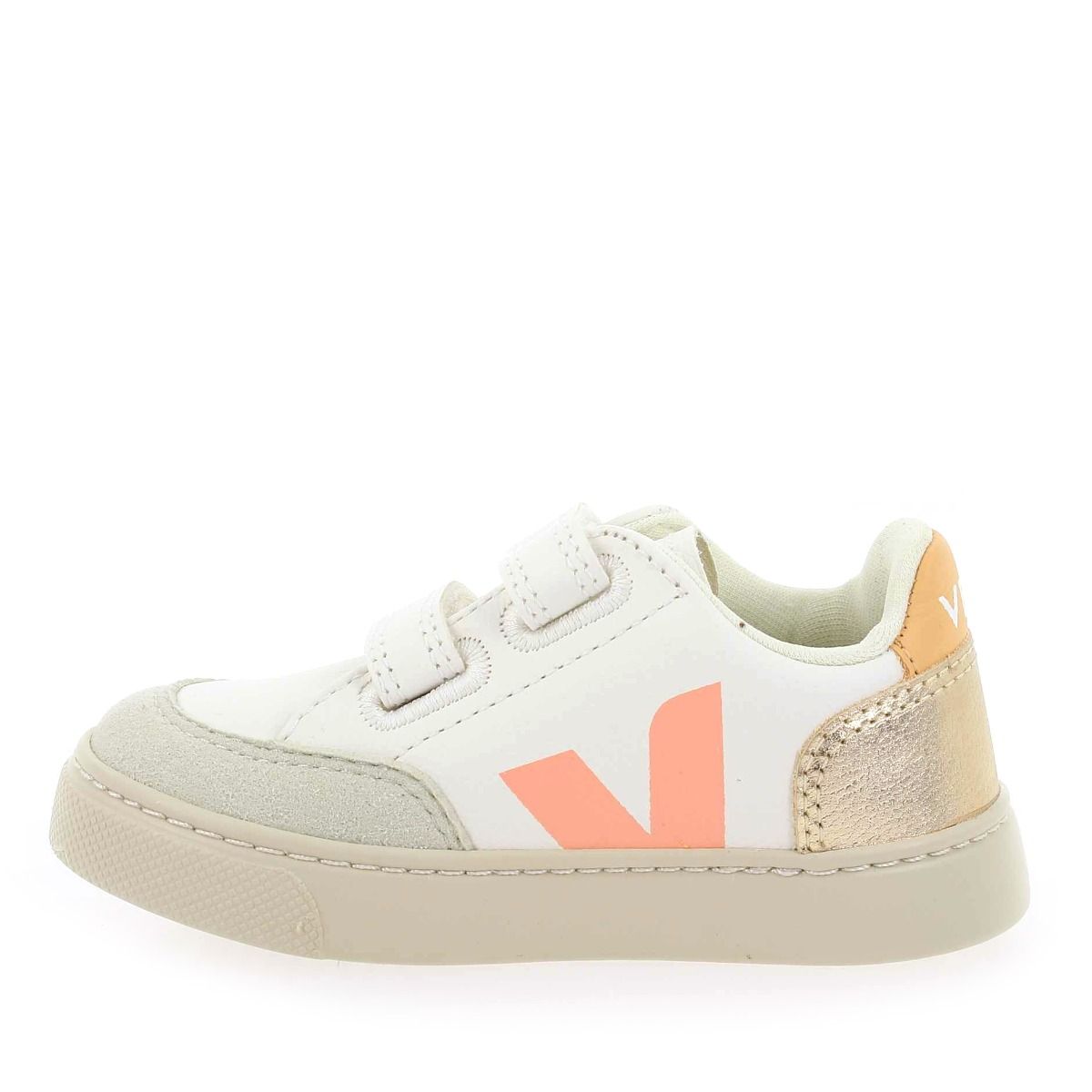 Veja  SMALL V12 VELCRO - Blanc Platine