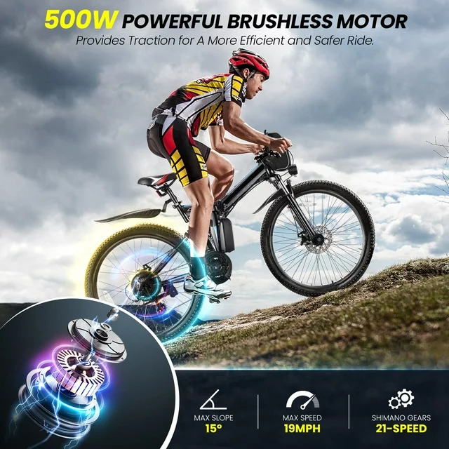 Gocio 26 in. Electric Bike for Adults, 500W Folding Electric Mountain Bicycle Max 50Miles, Full Suspension, 48V Foldable E-Bike with Removable 374.4Wh Lithium-Ion Battery Electric City Bike