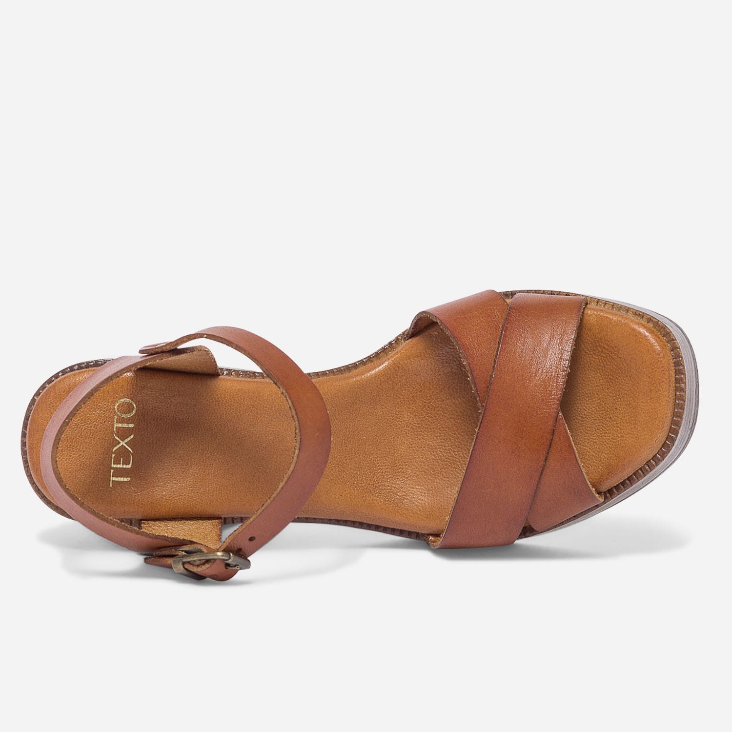 Sandale TEXTO cognac en cuir à plateau