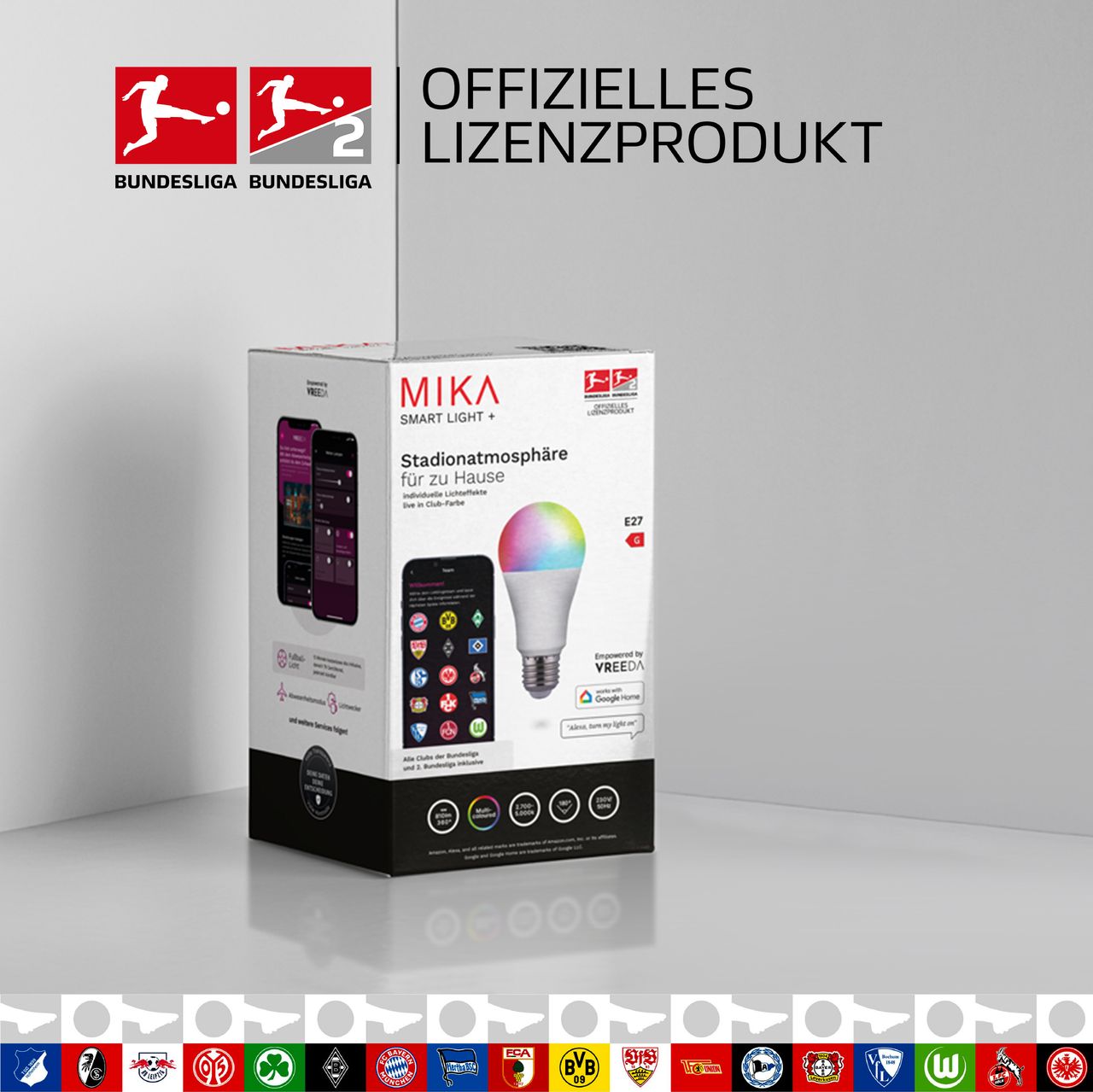 JUST LIGHT Tischleuchte mit MIKA Leuchtmittel 1xE27/10Watt, dimmbar, RGB, CCT, IP20, Weiss